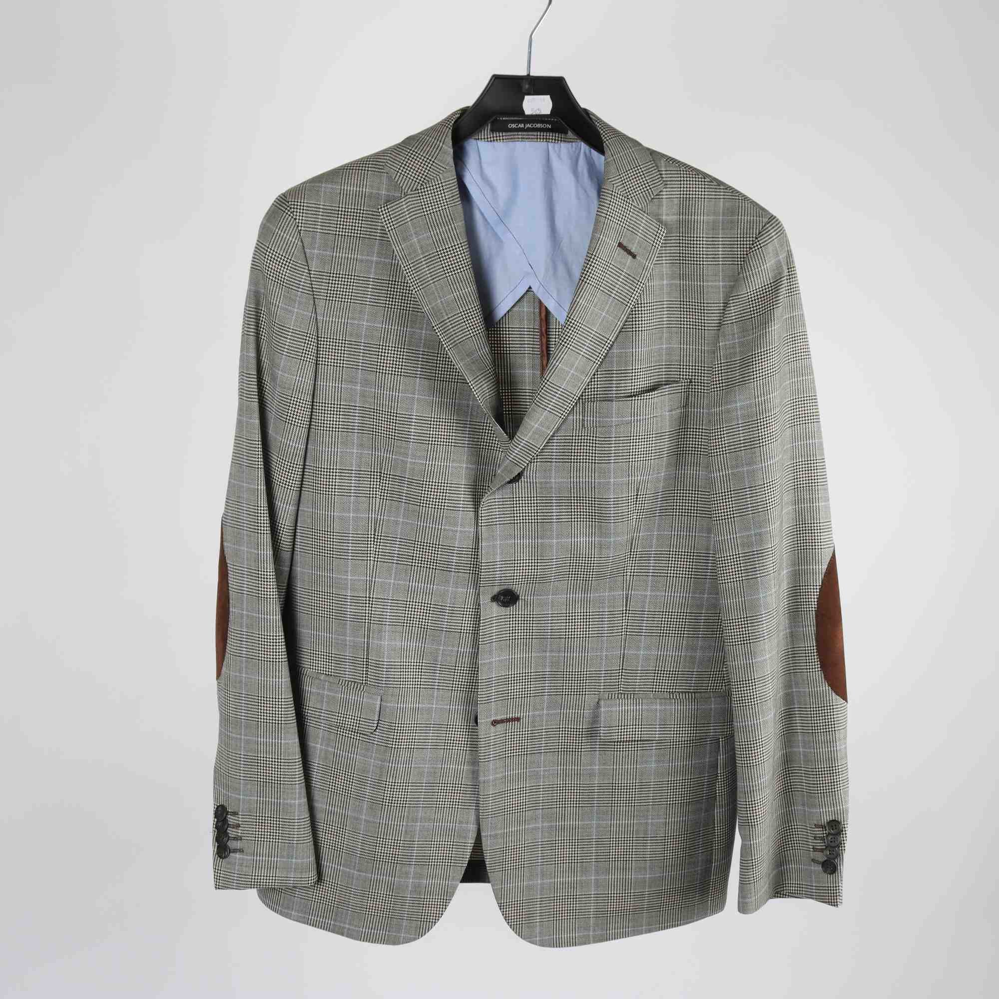 Kavaj, Oscar Jacobson, rutig, grå, ull, stl. 50.