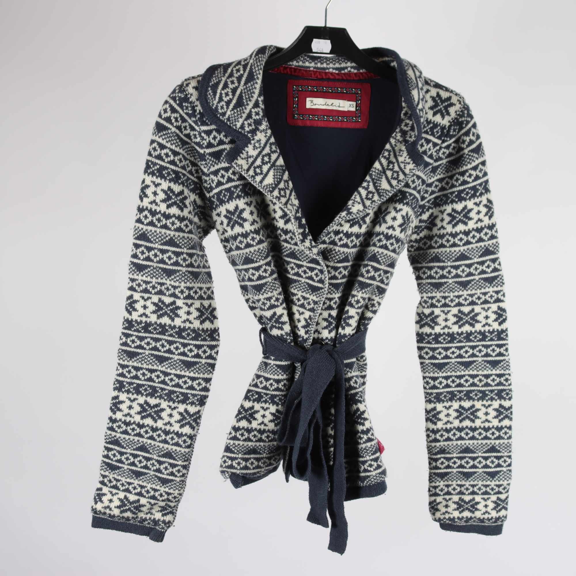 Kofta, Bondelid, vit, blå, ullmix, stl. XS.