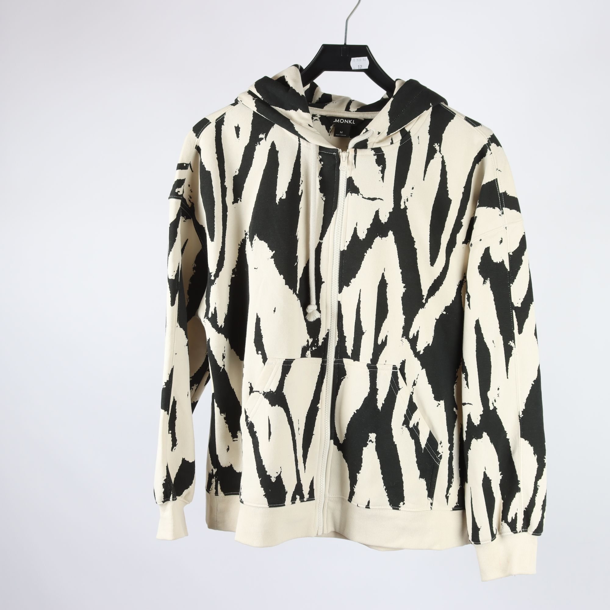 Hoodie, Monki, svart, vit, mönstrad, stl. M