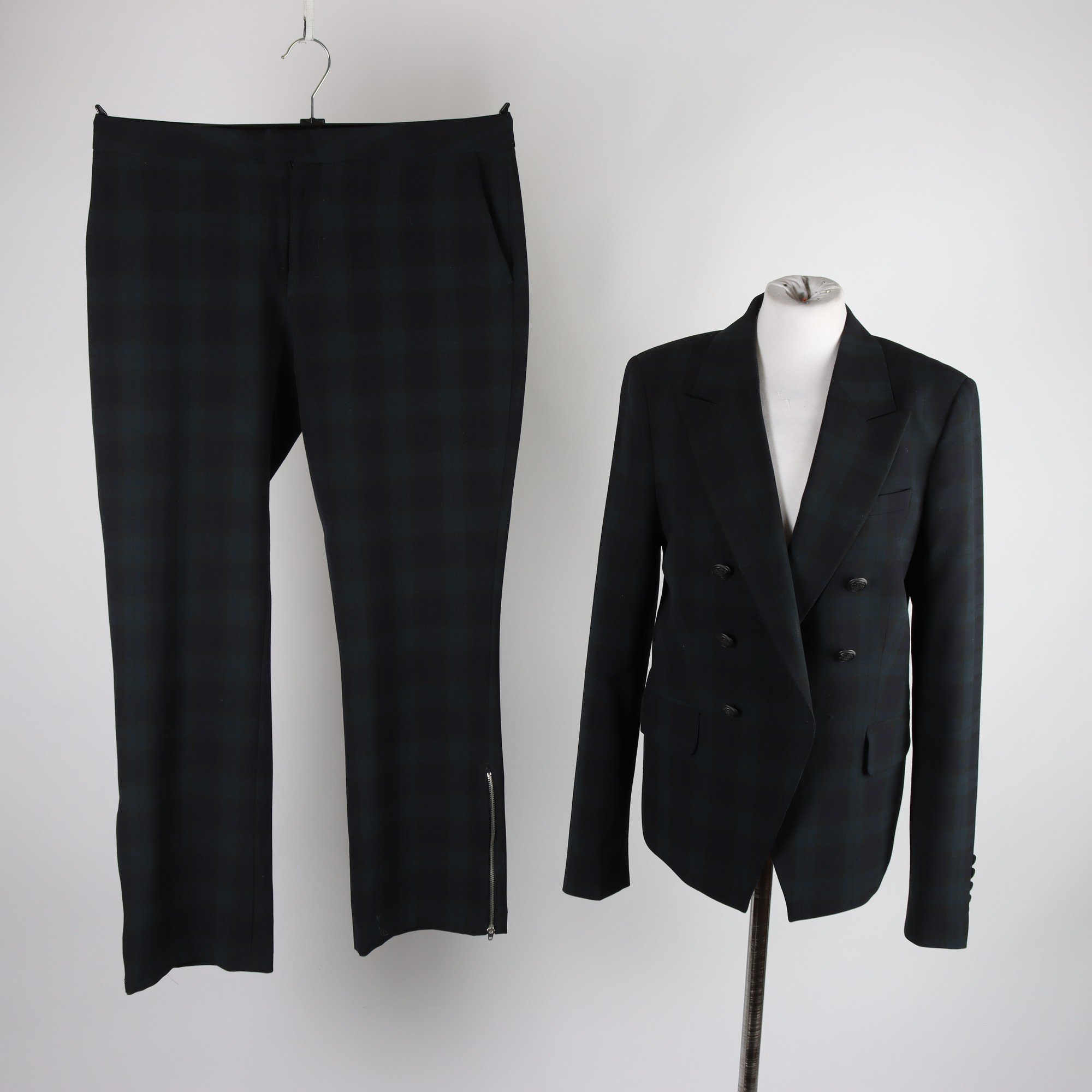 Kostym, Hunkydory, blå, grön, svart, kavaj stl. 40, byxor stl. L