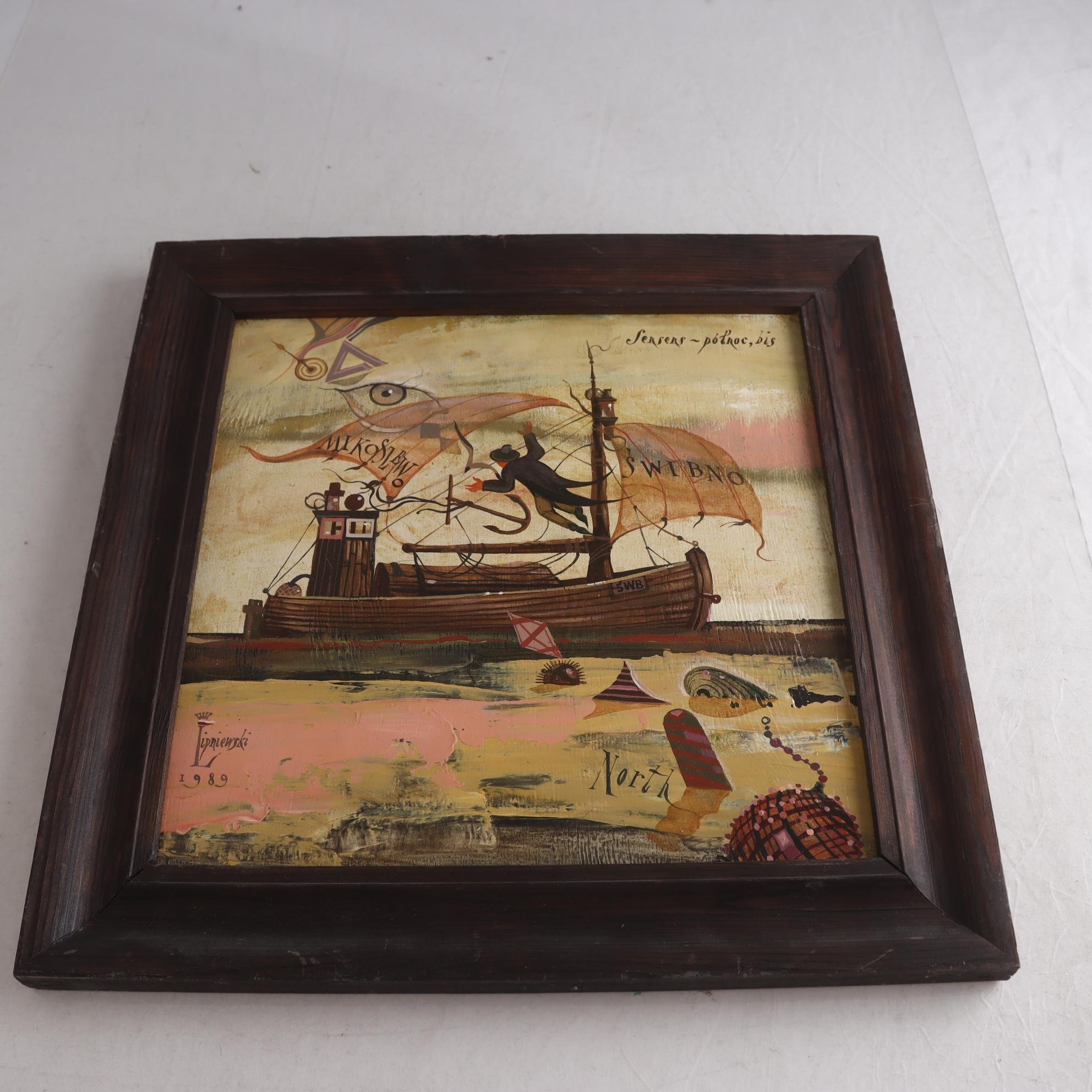 Målning, akryl, Andrzej Lipniewski, 1989. Samfraktas ej.