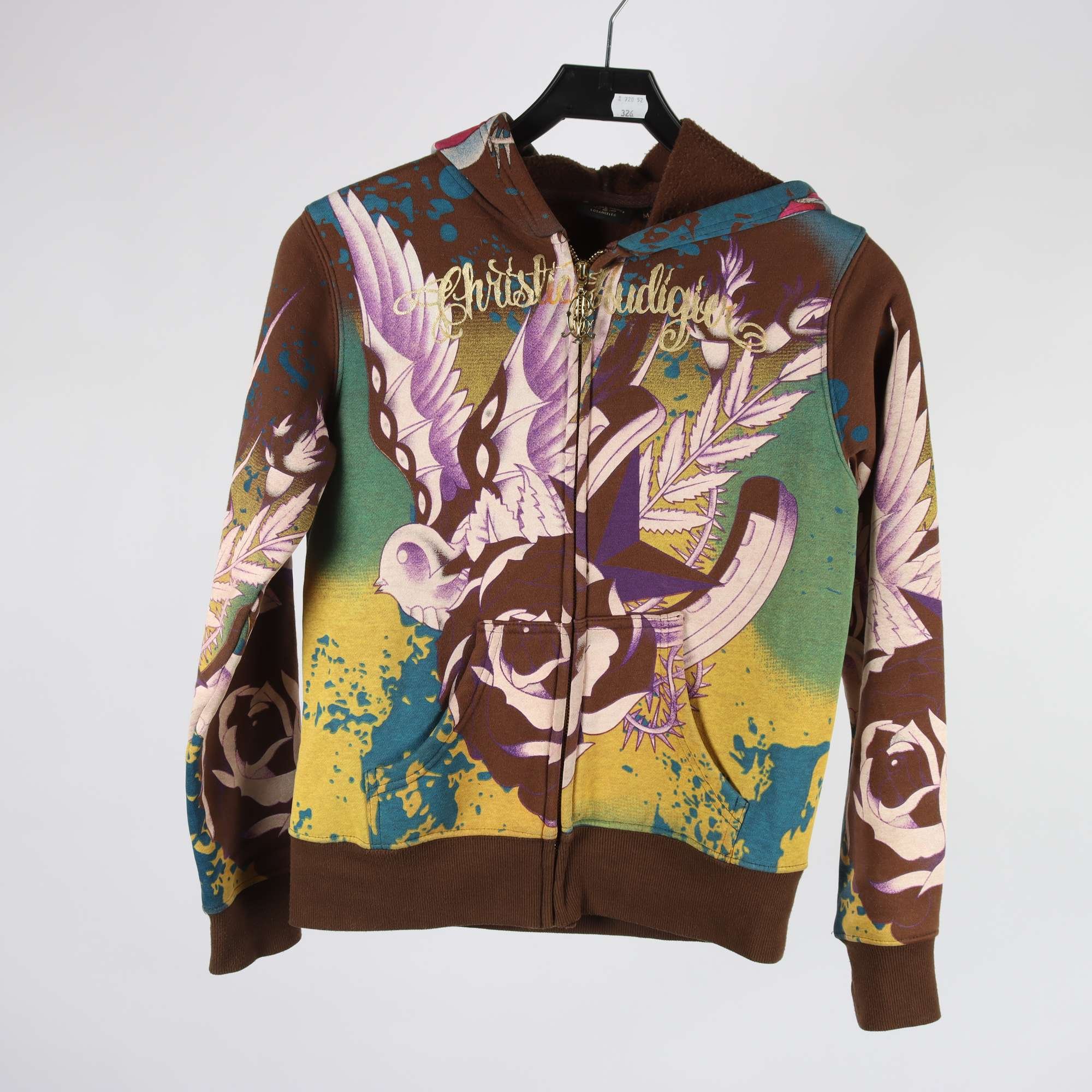 Hoodie, Christian Audigier, brun mönstrad, stl. M