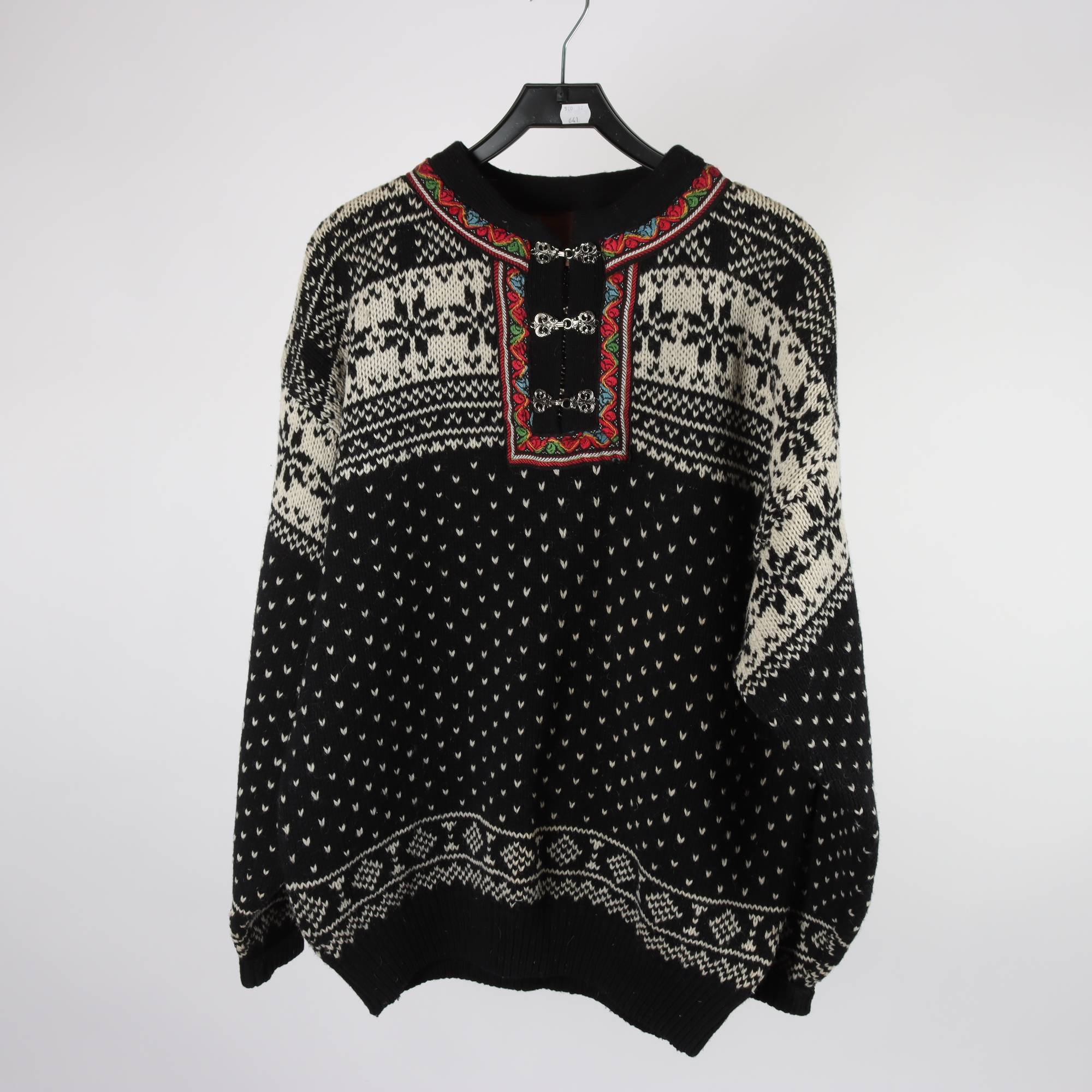 Kofta, Christiania, svart, vit, ull, stl. XXL.