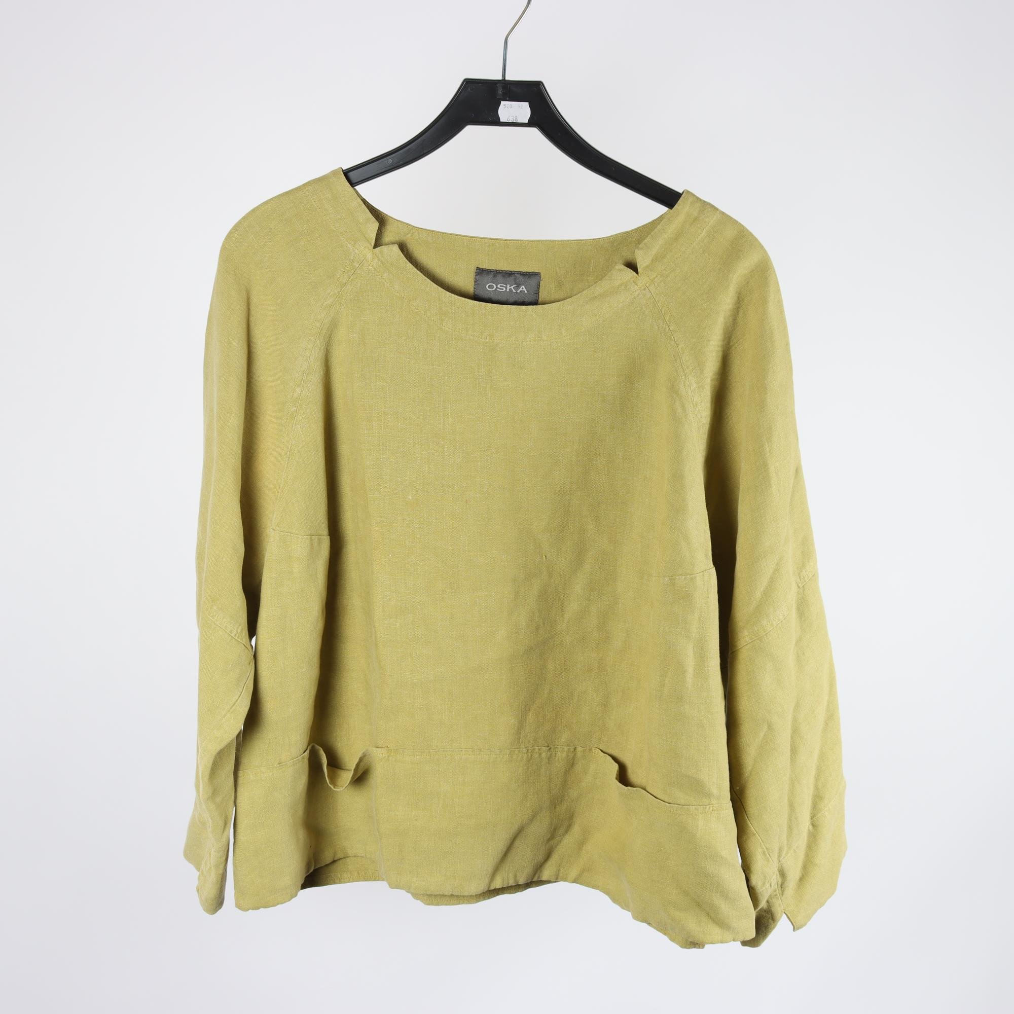 Blus, Oska, grön, lin, stl. ca. M/L.