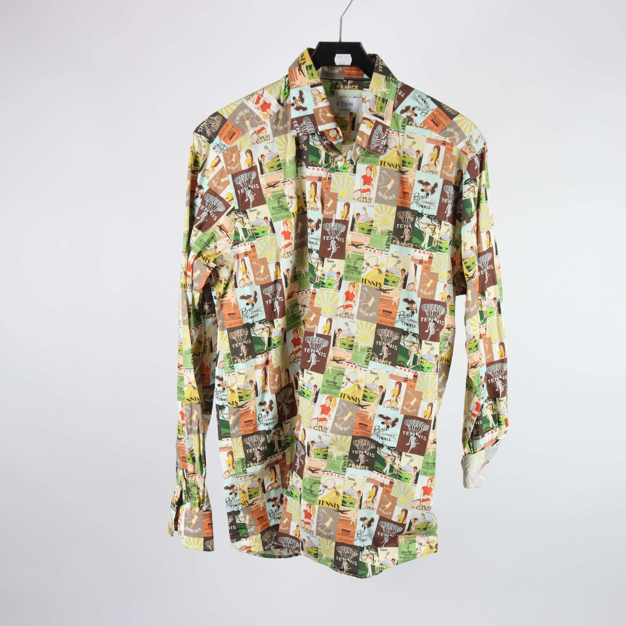 Skjorta, Eton, mönstrad, brun, blå, stl. L