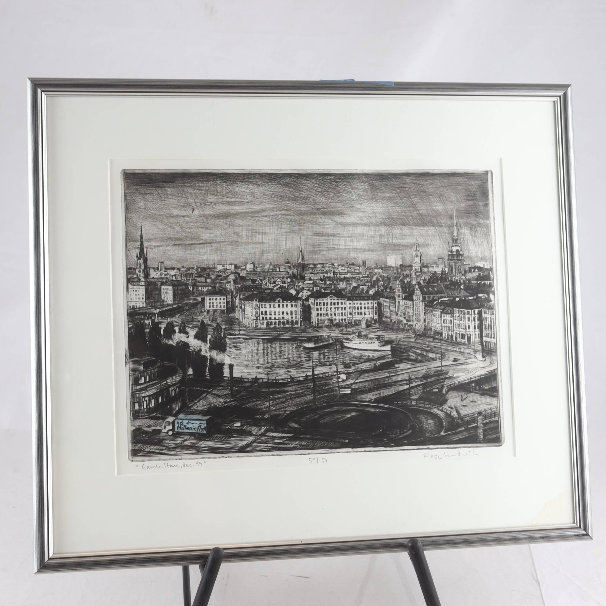 Etsning Hasse Lindroth, Gamla stan, (f. 1938), 59/150. Endast avhämtning.