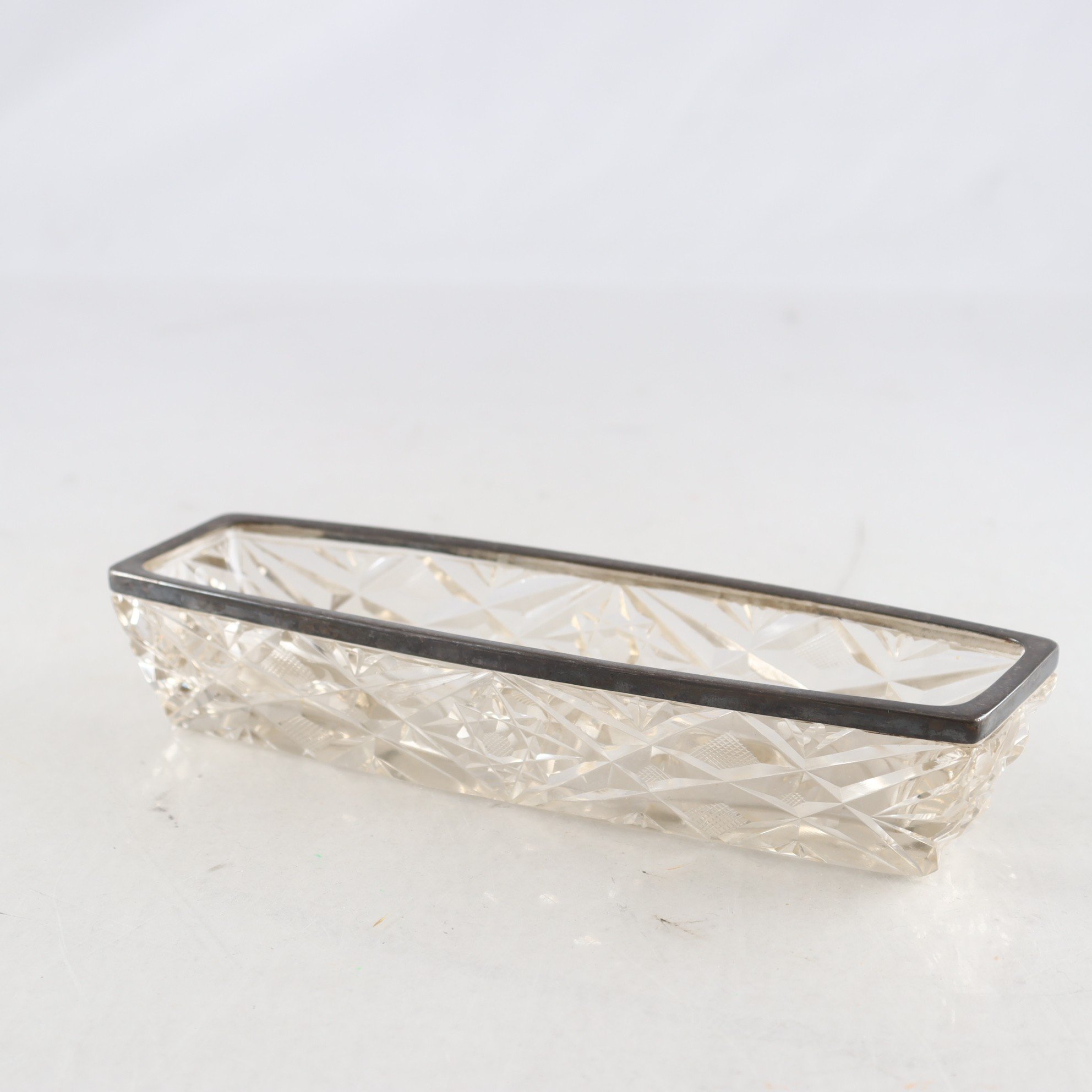 Skål, slipat glas, silverkant, A.G.D, Stockholm, 1909