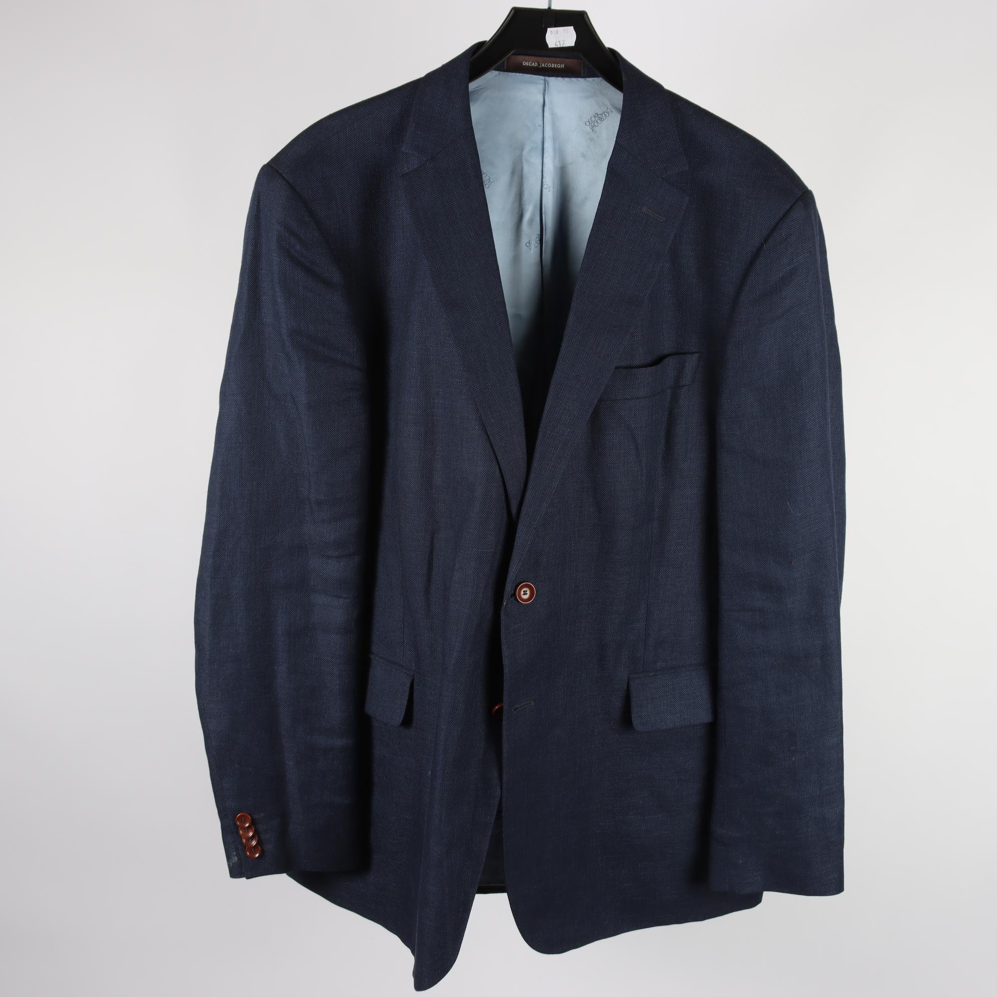 Kavaj, Oscar Jacobson, blå, ull, lin, stl. 56.