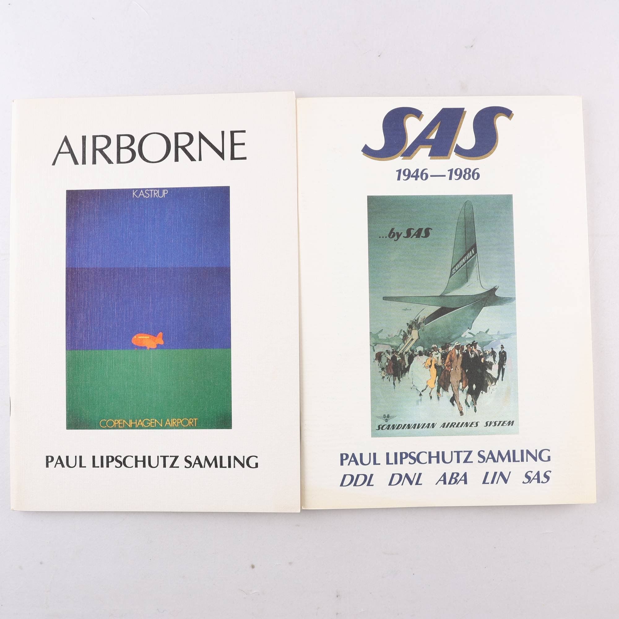 Kataloger, flygaffischer, bl a SAS, Paul Lipschutz samling, 2 st