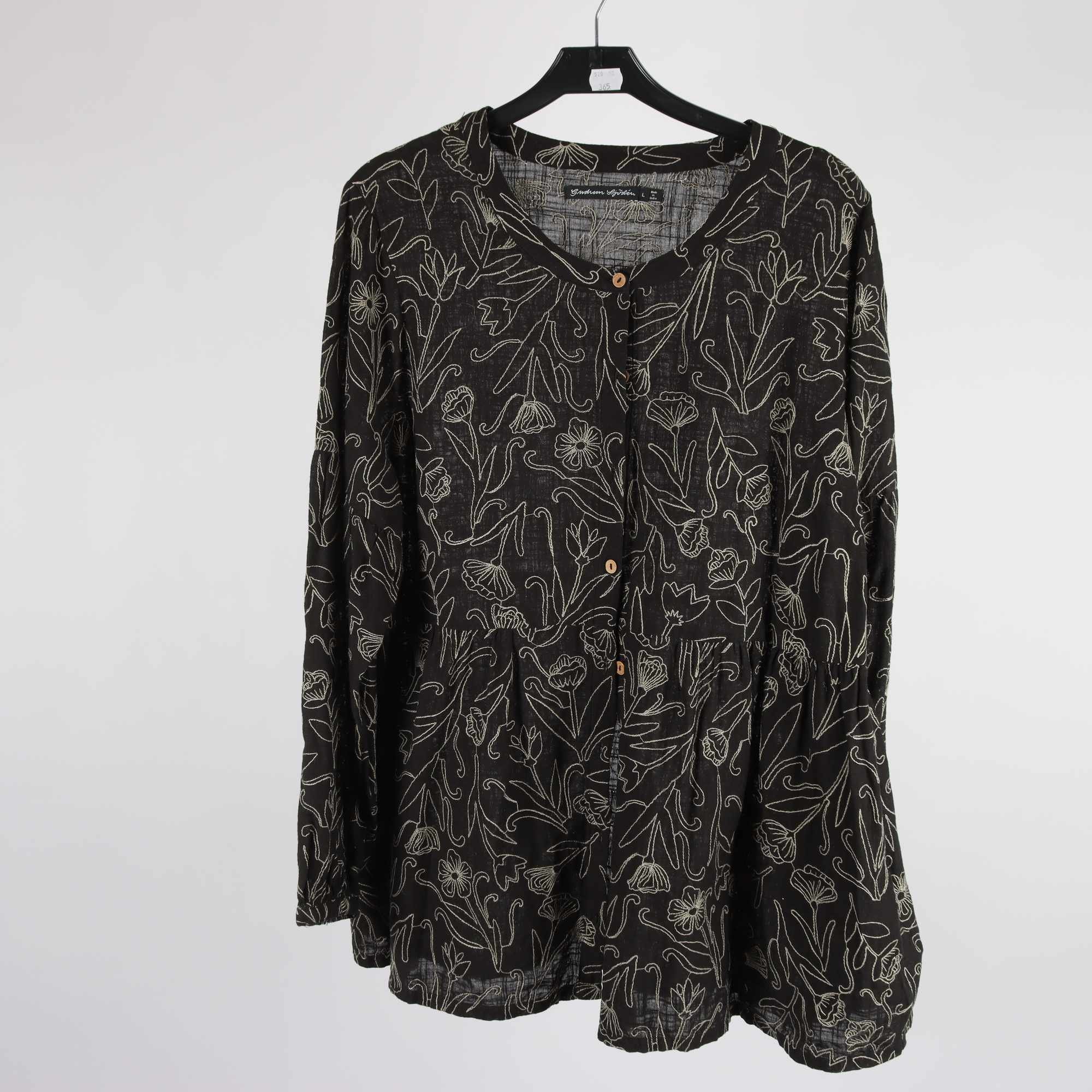Blus, Gudrun Sjödén, svart, broderad, stl. L.