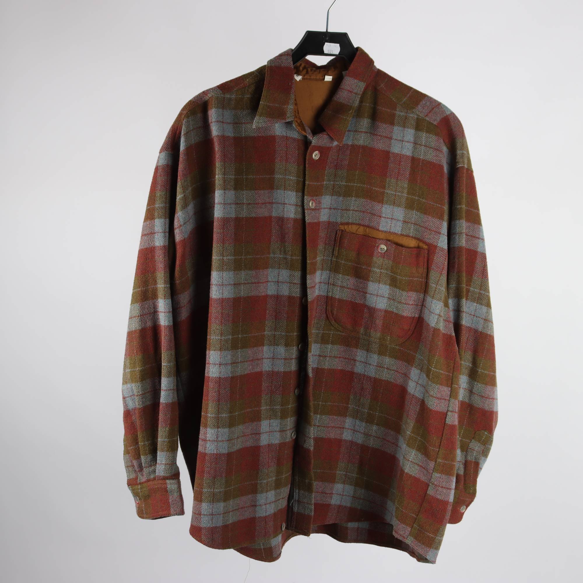 Skjorta, Okänd, rutig, brun, grå, ullmix, stl. L.