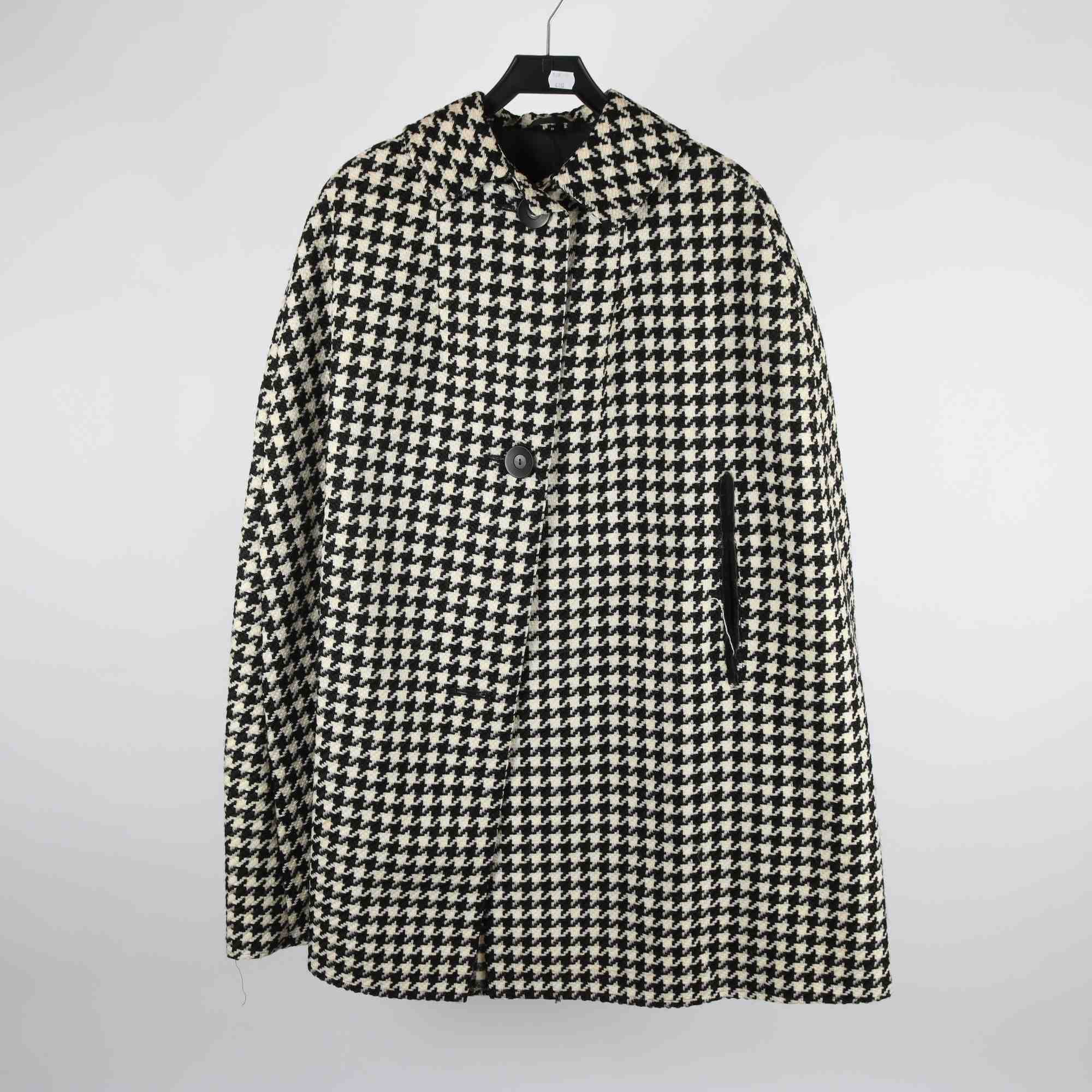 Poncho, Okänd, beige, svart, hundtand, ull, stl. one size.