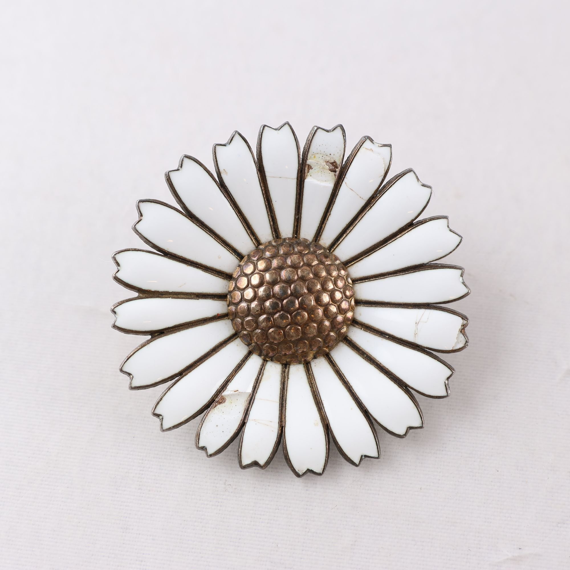 Brosch, silver 925, förgylld, emalj, prästkrage, vintage, brv: 12.6g