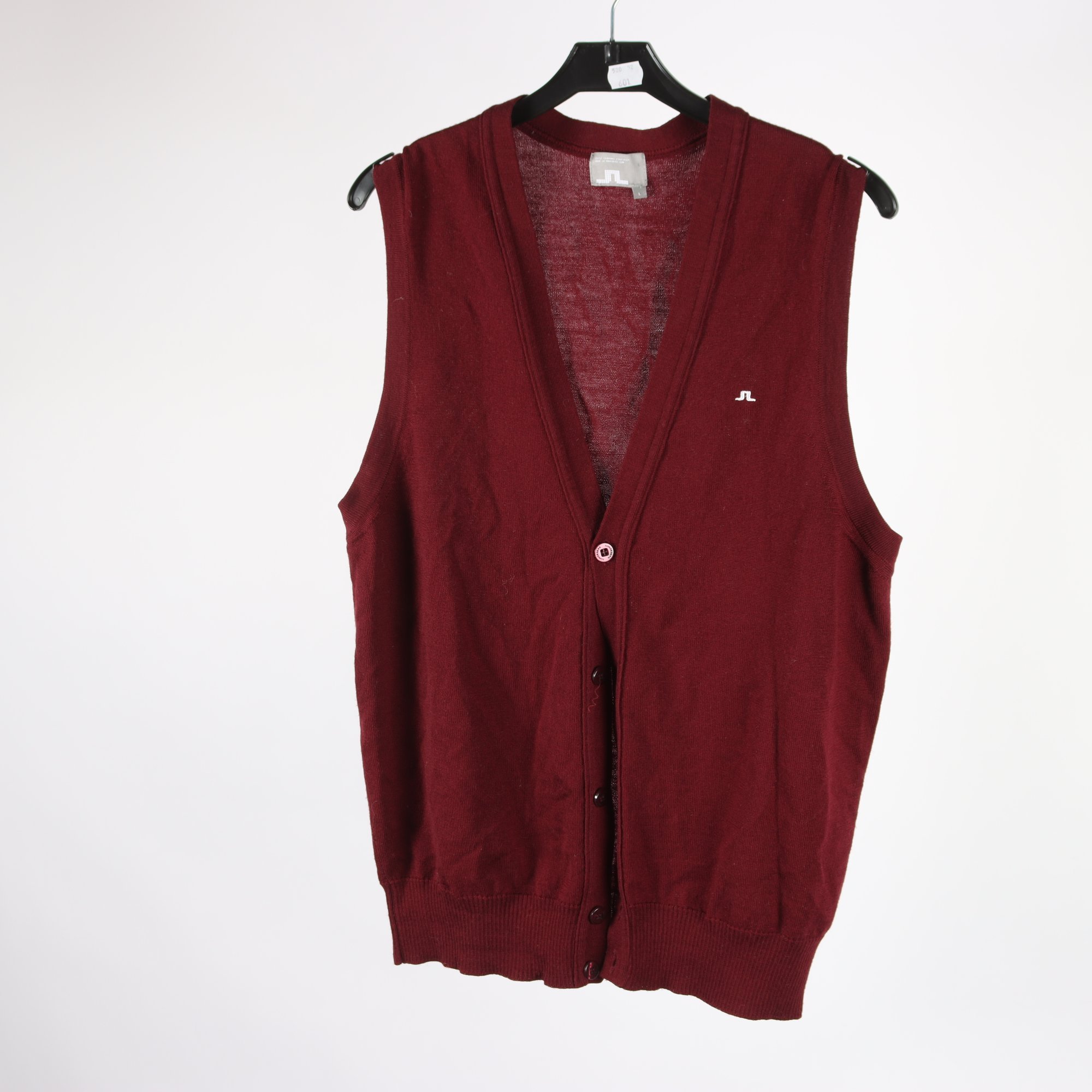 Väst, J.Lindeberg, vinröd, ull, stl. L.