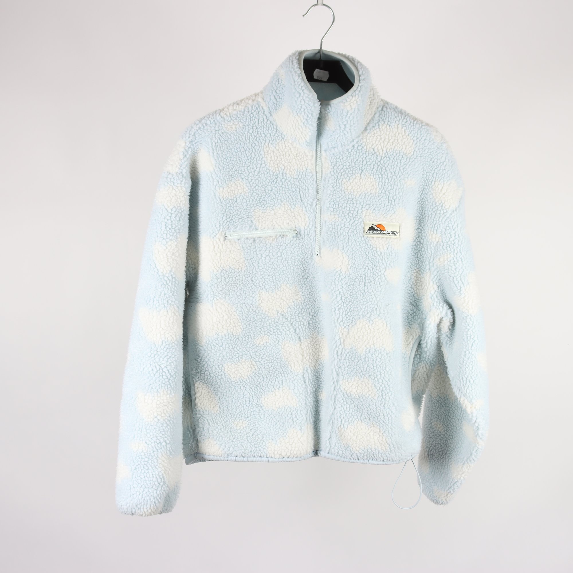 Teddytröja, Madhappy, vit, ljusblå, pile, stl. S.