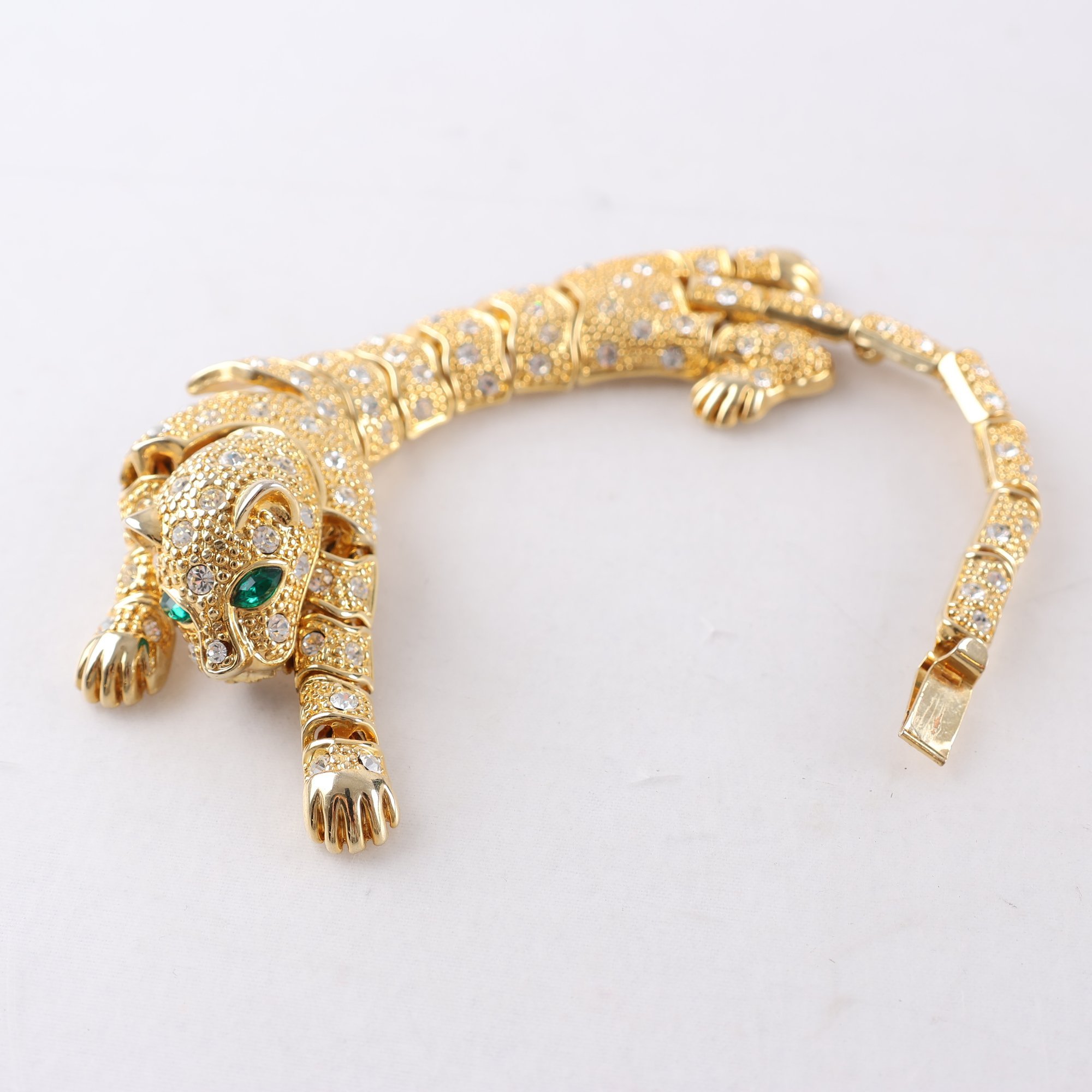 Brosch, metall, stenar, tiger, rörlig