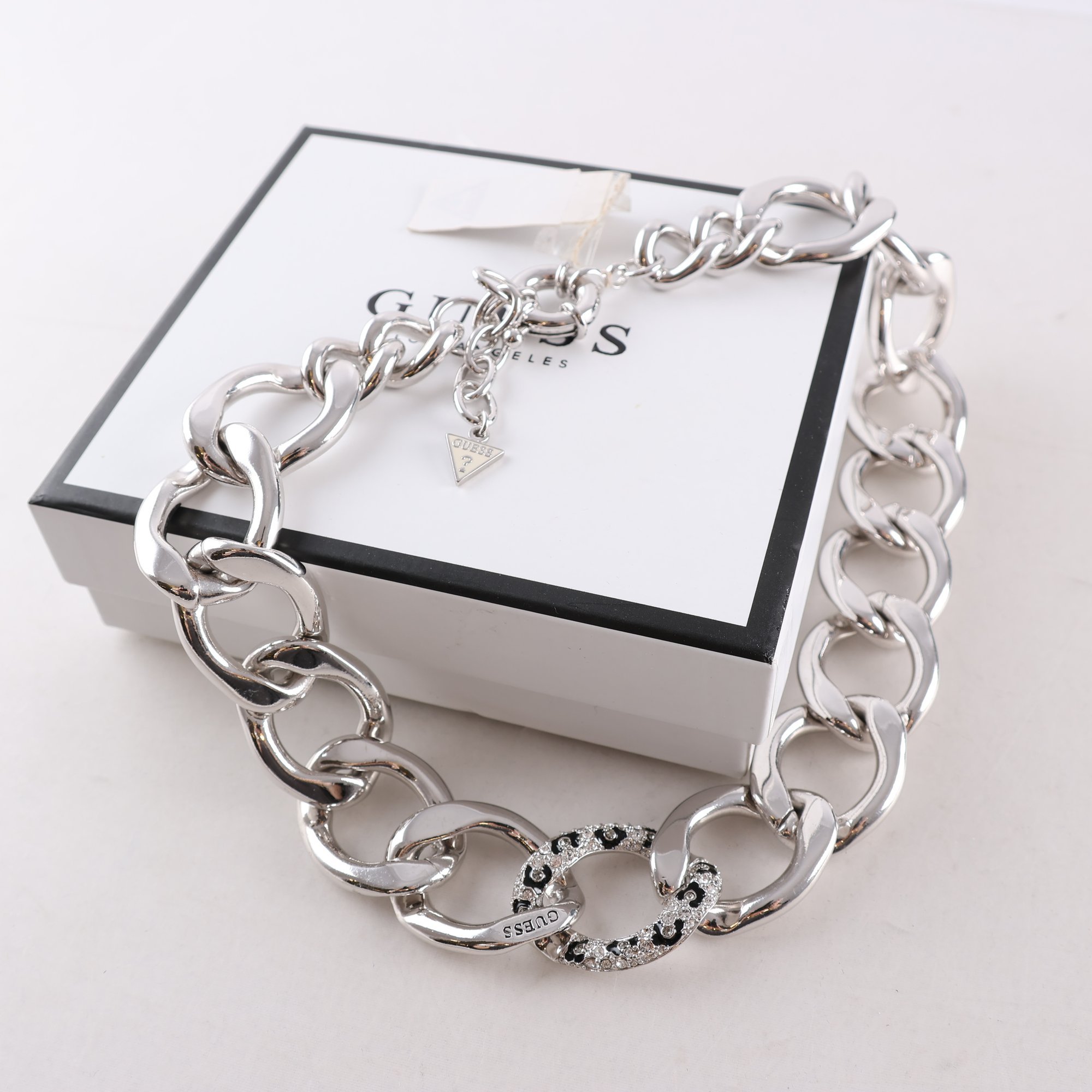 Halsband, stora länkar, metall, stenar, Guess