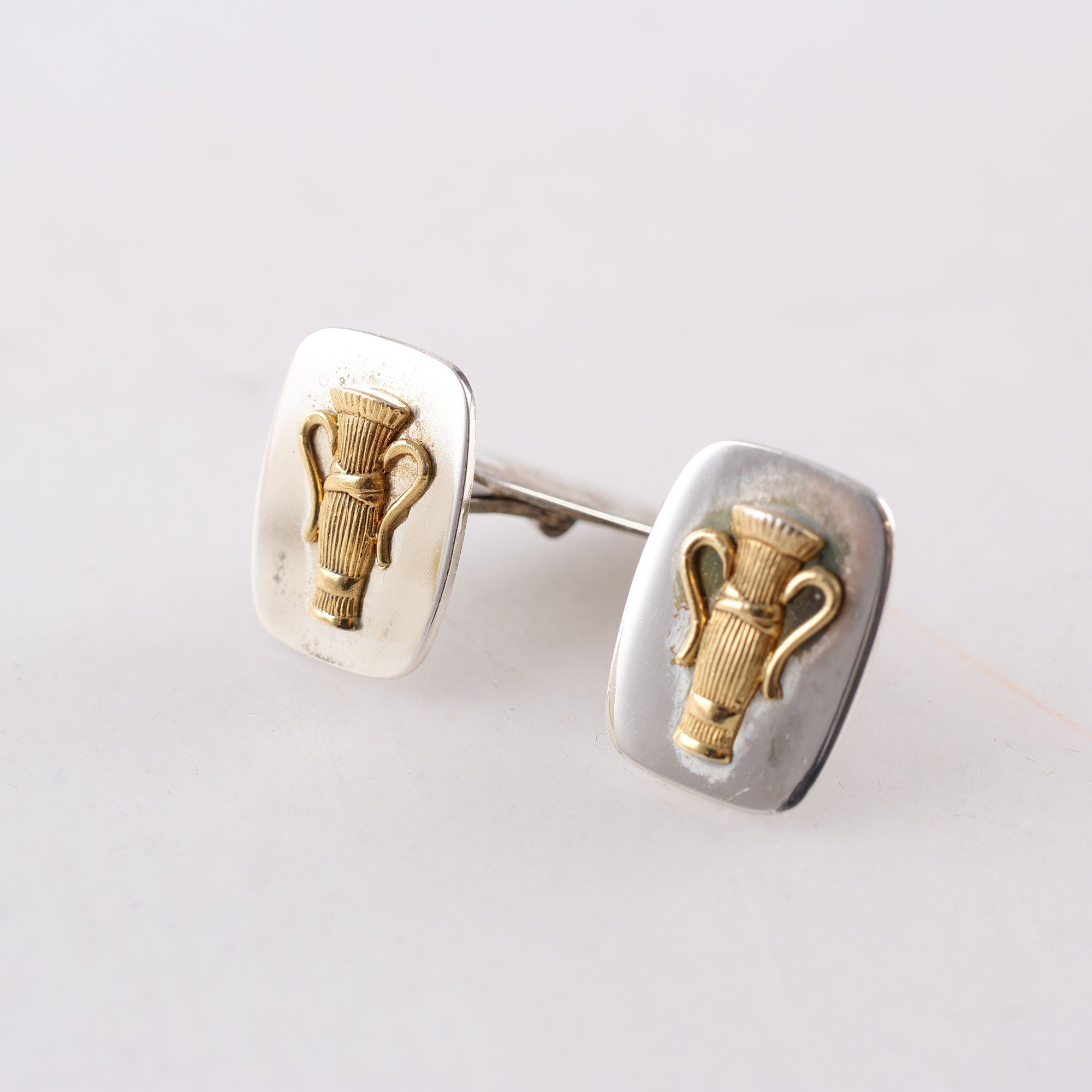 Manschettknappar, silver, förgylld detalj, vintage, vikt: 7.5g