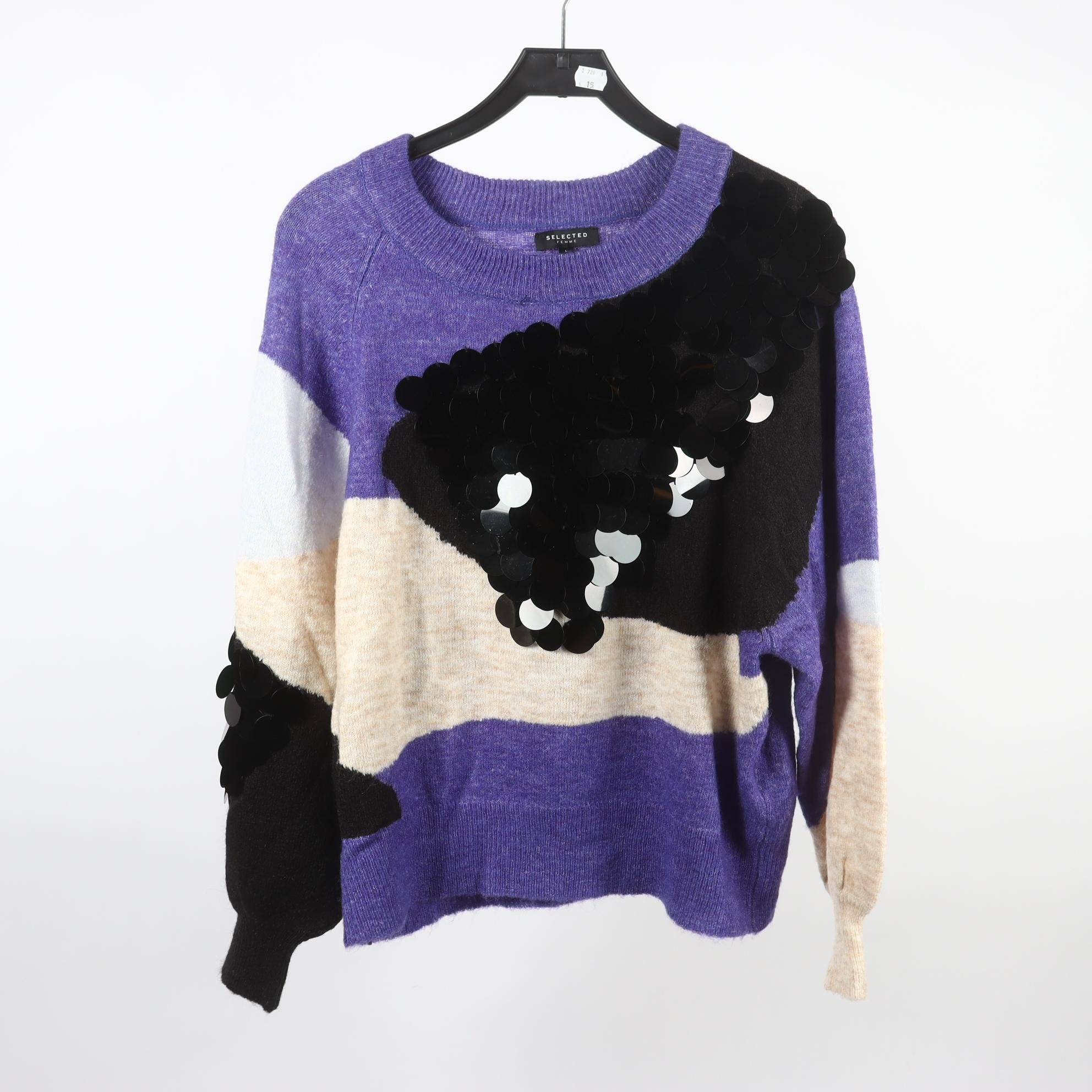 Tröja, Selected, lila, beige, svart, stl. L