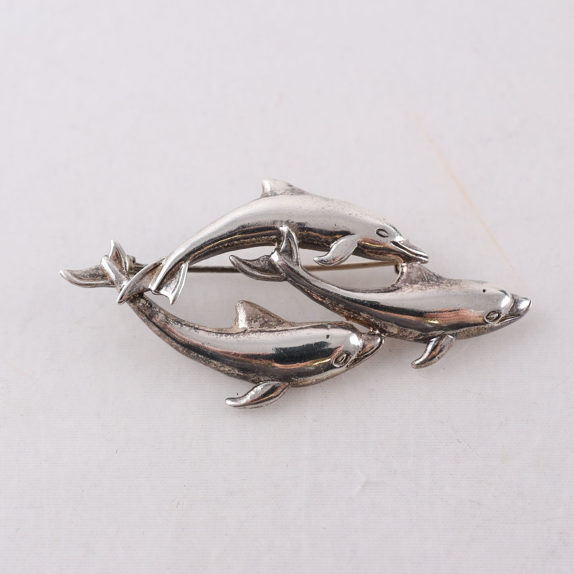 Brosch, silver 925, delfiner, vintage, vikt: 9.6g