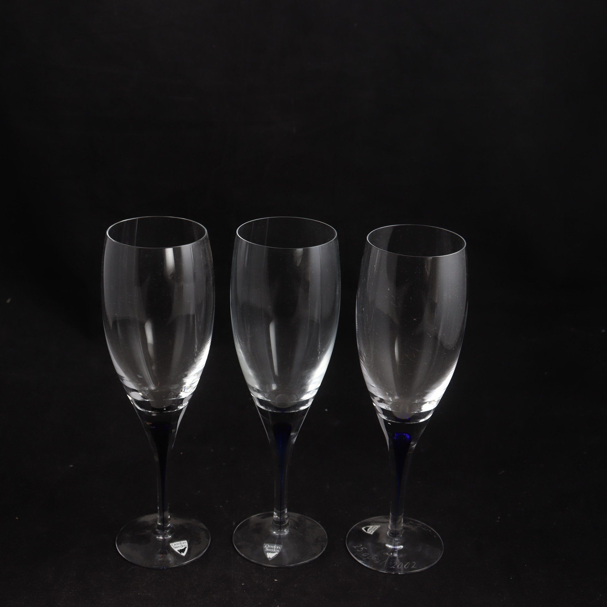 Vitvinsglas, Intermezzo, Erika Lagerbielke, Orrefors, 3 st. Samfraktas ej.