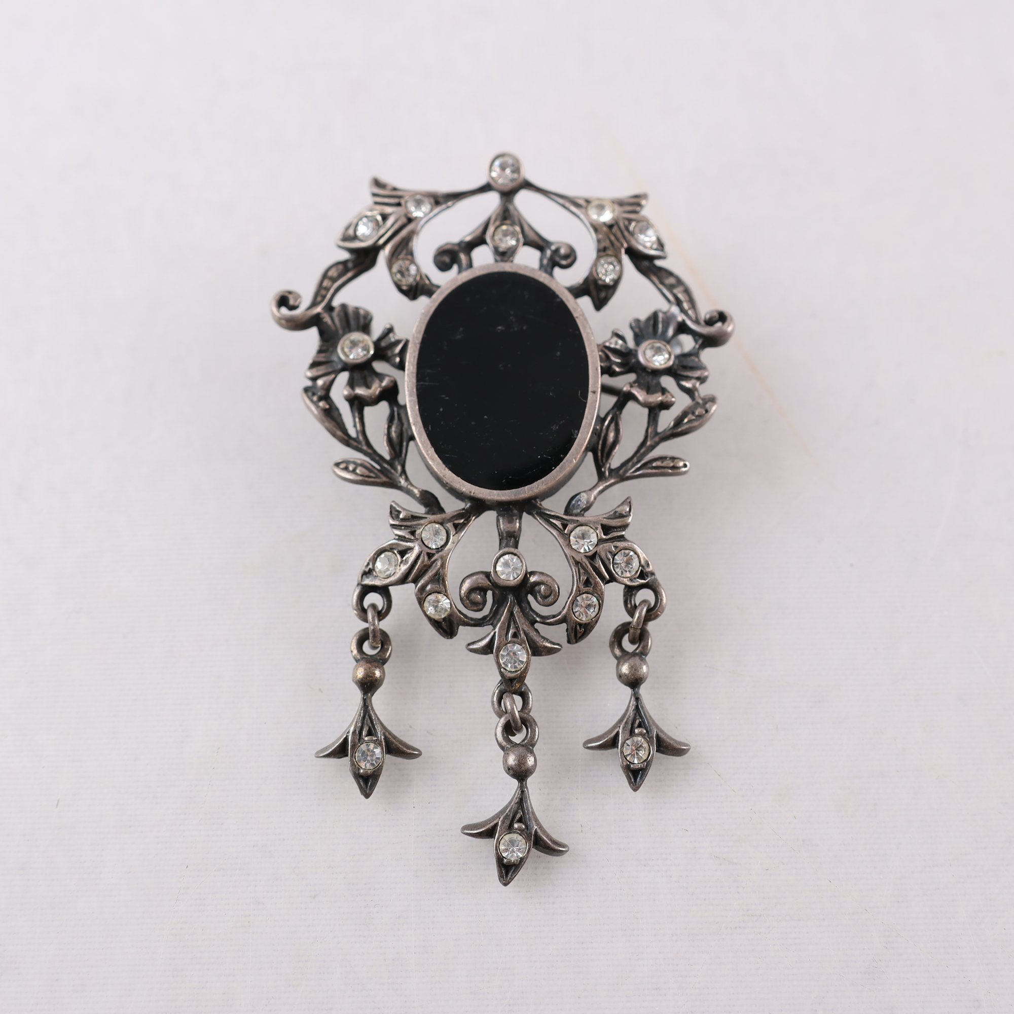 Brosch, Silver, Glas, Markasiter, Brv: 8.3g