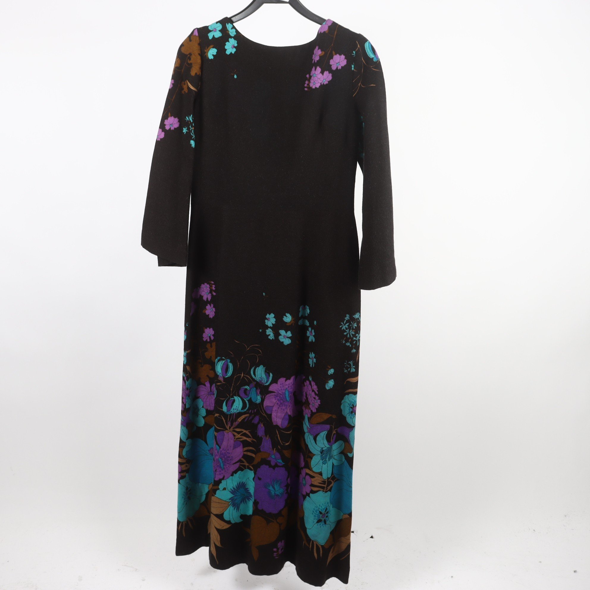 Klänning, vintage, Mademoiselle, svart, mönstrad, stl. 40