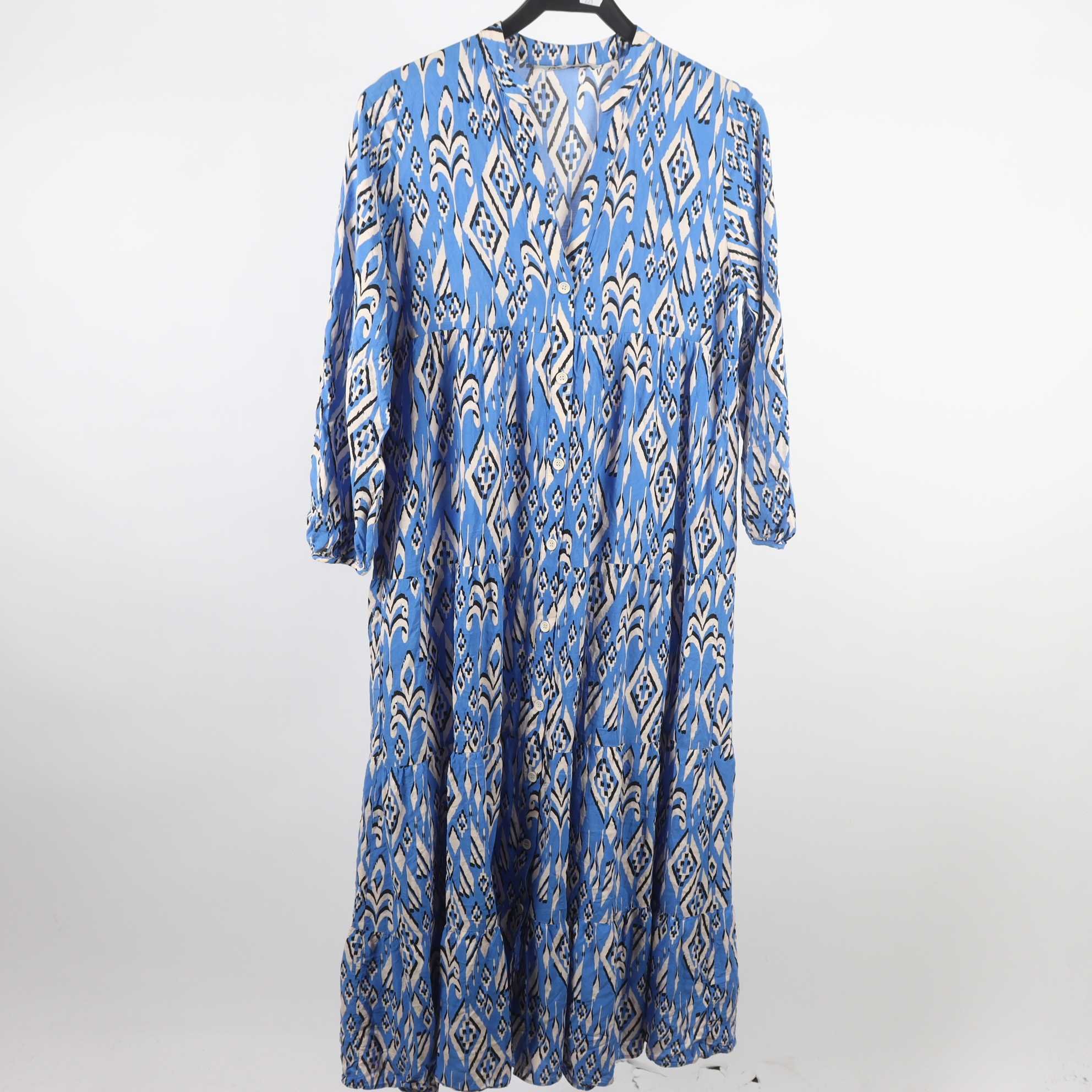 Klänning, Zara, blå, mönstrad, stl. XS