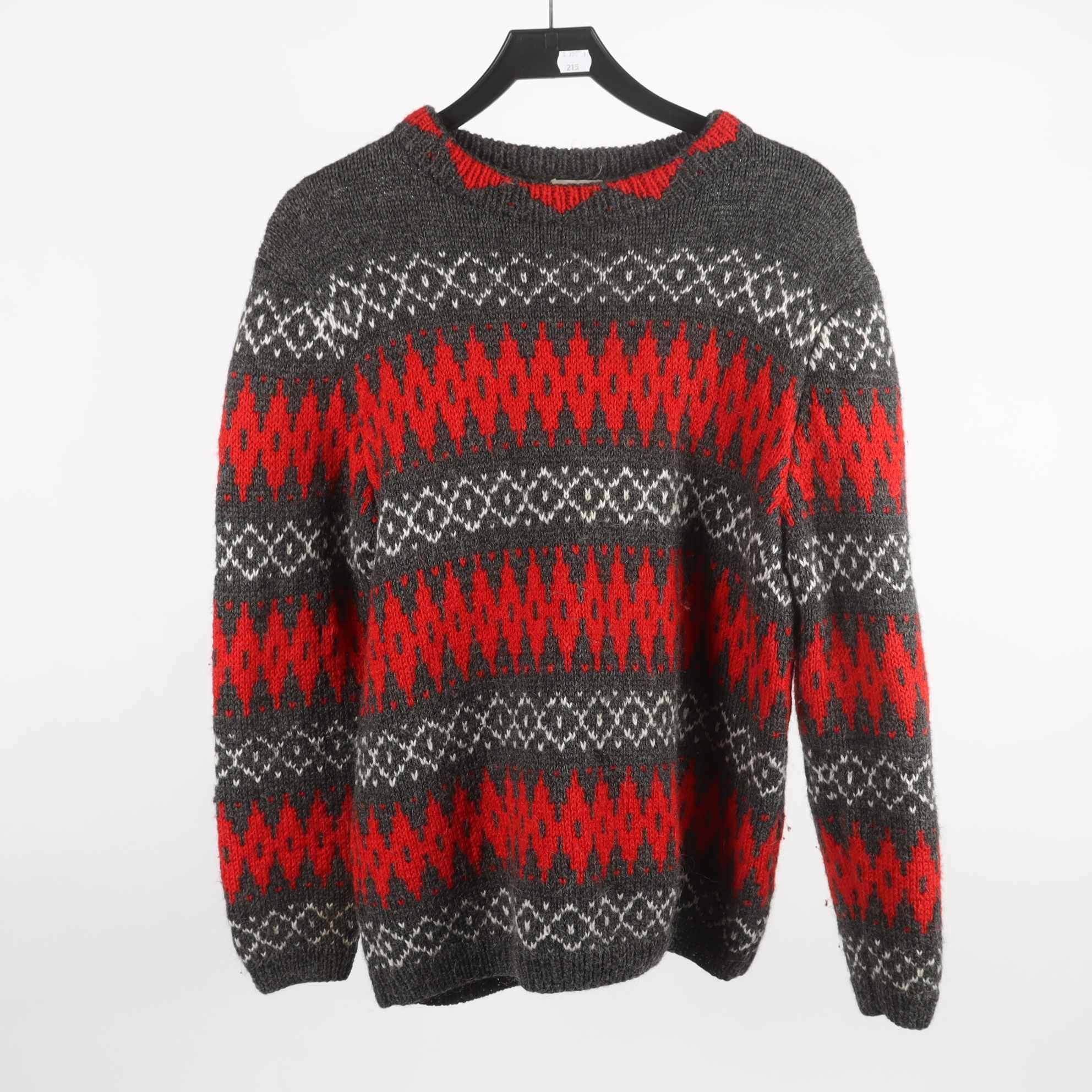 Handstickad tröja, NIAB, grå, röd, stl ca. S/M