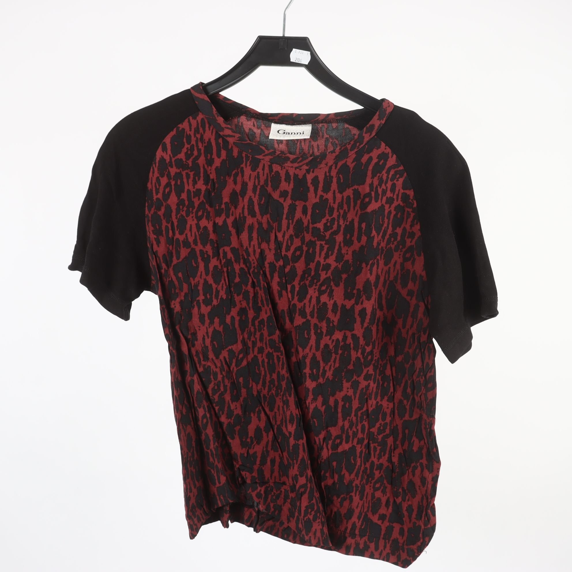 Blus, Ganni, vinröd, svart, mönstrad, stl. S