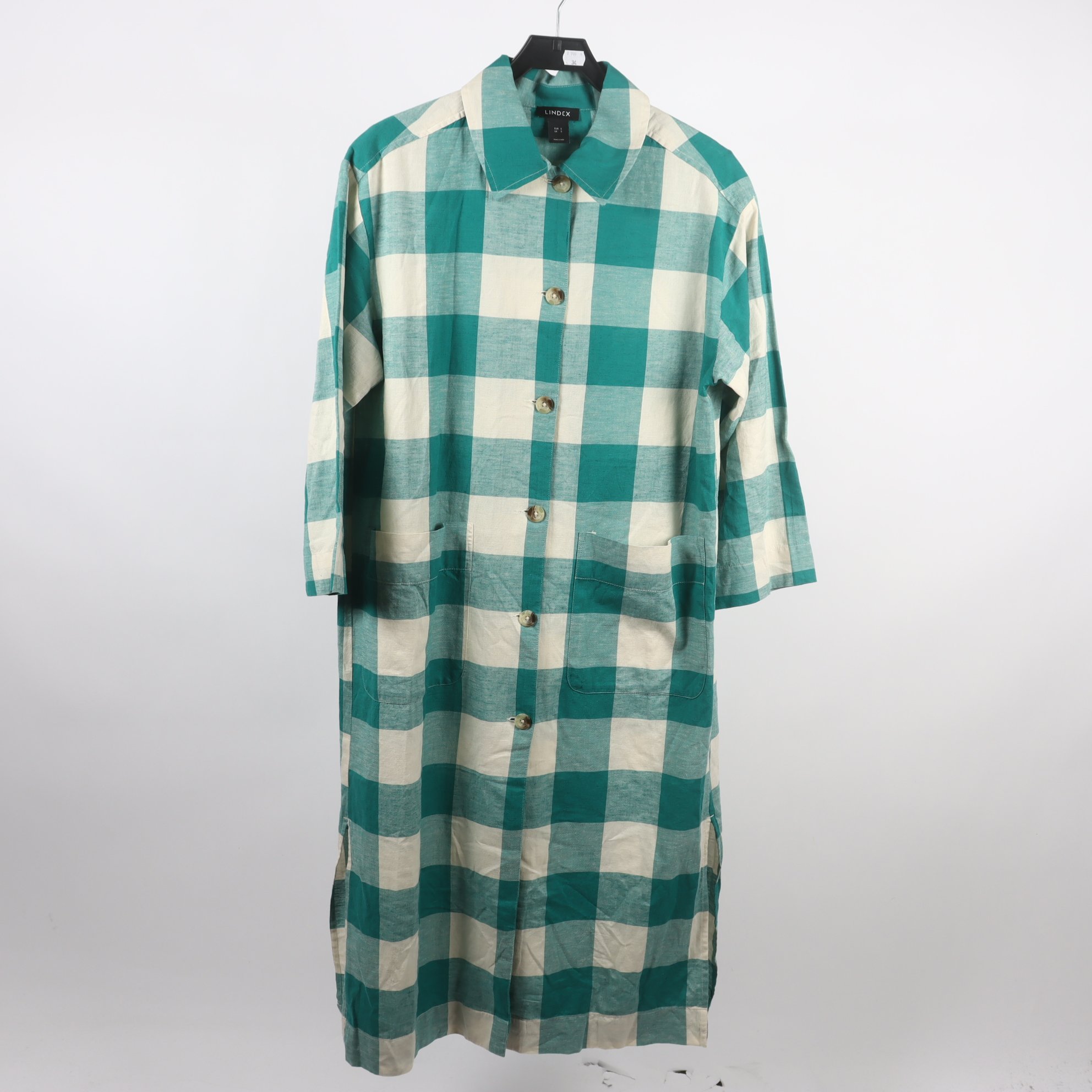 Klänning, grön, vit, rutig, stl. S (oversize)