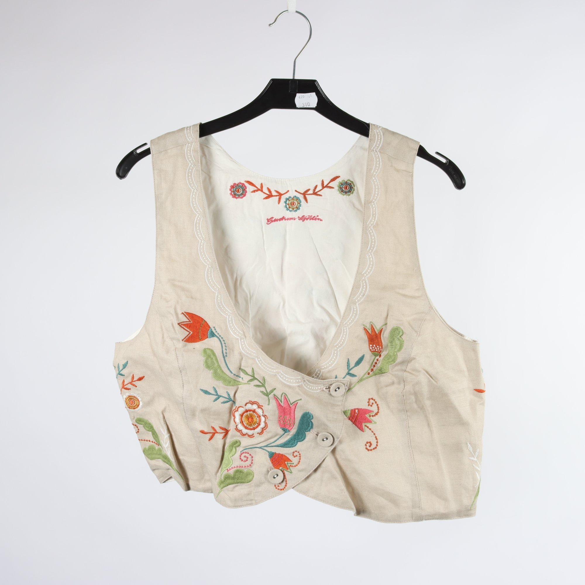 Väst, Gudrun Sjödén, beige, broderad, lin, stl. ca. S.