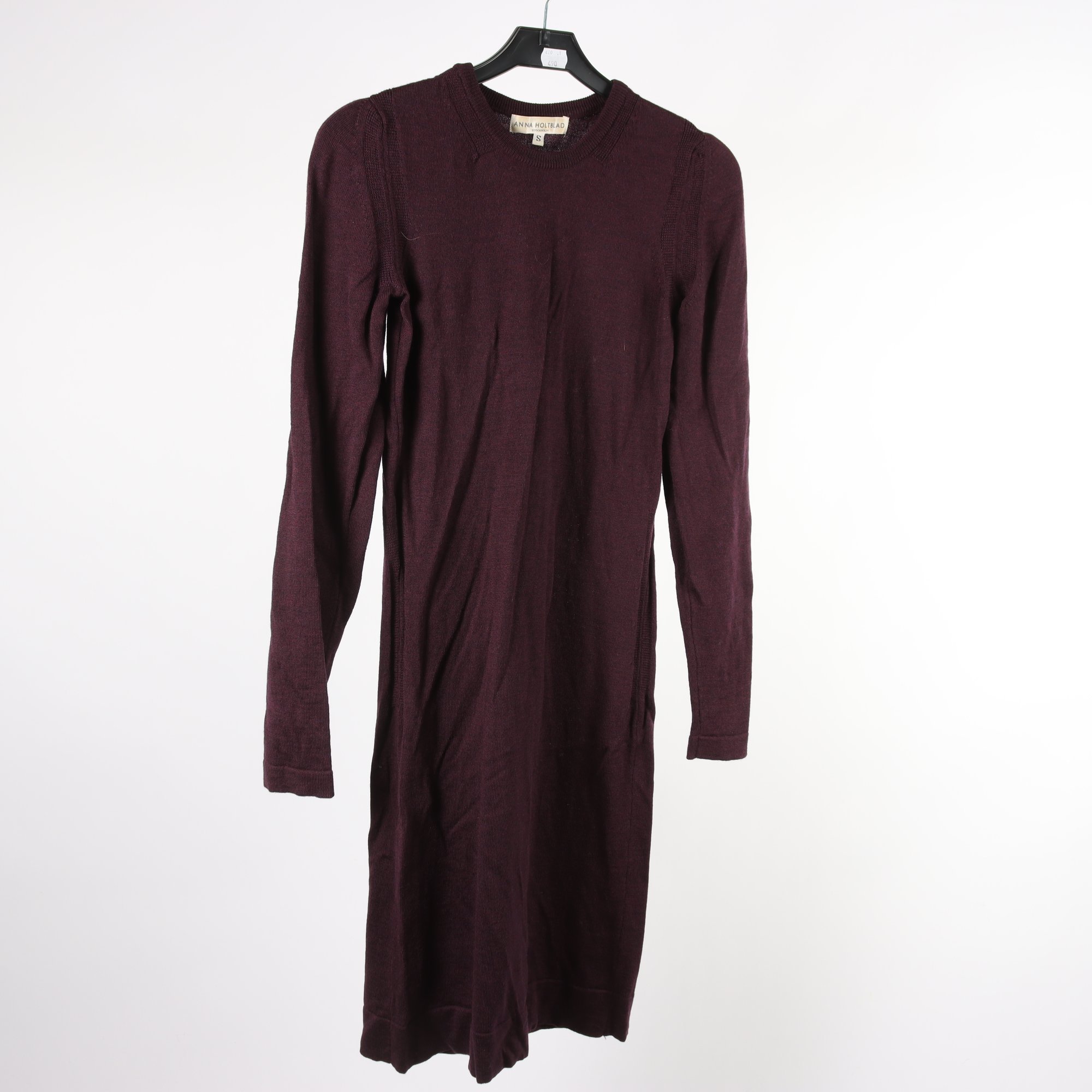 Stickad klänning, Anna Holtblad, vinröd, ull, stl. S.