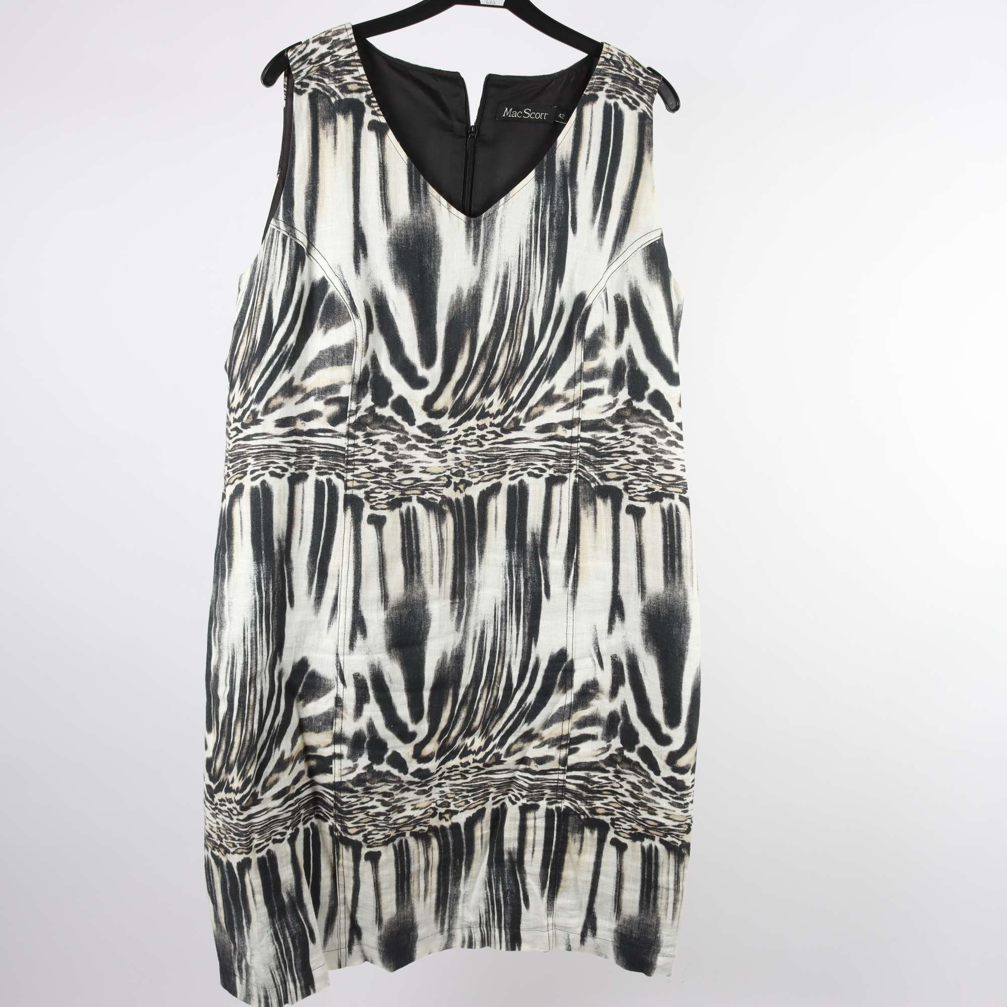 Klänning, Mac Scott, vit, svart, lin, stl. 42.