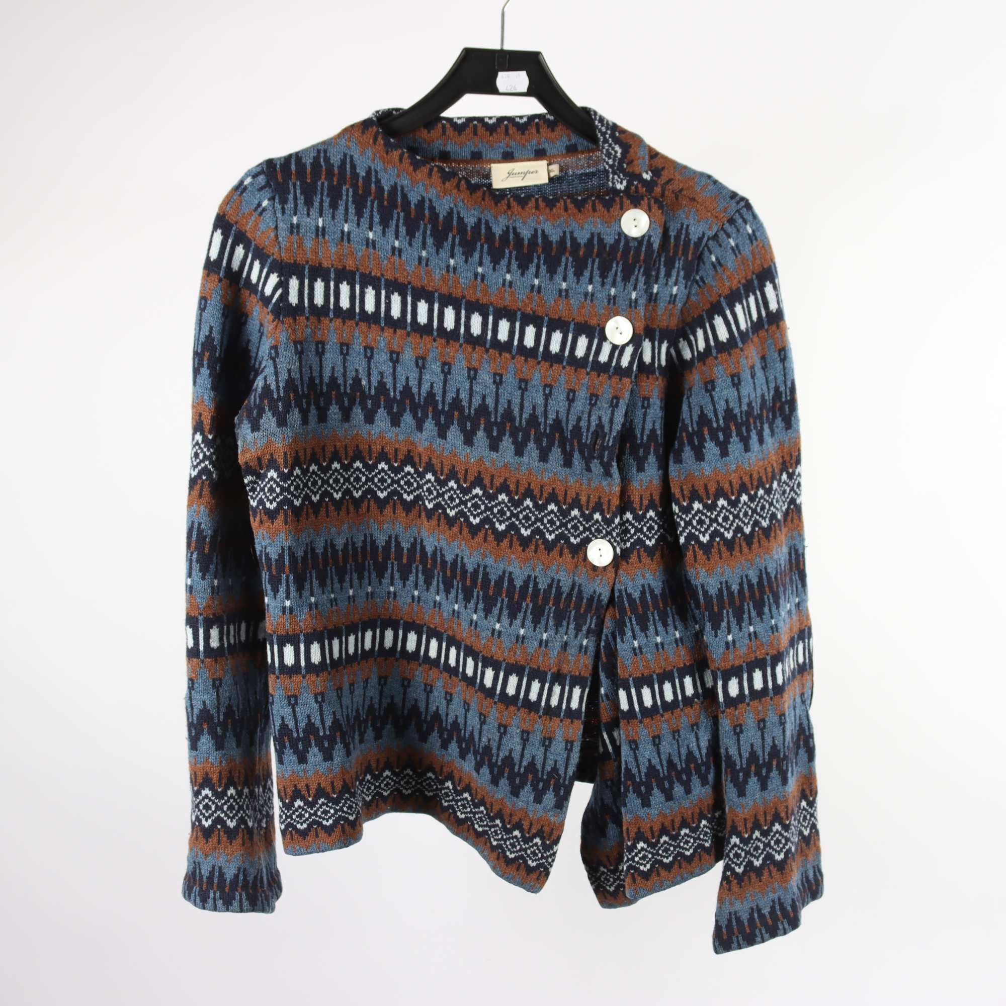 Kofta, Jumperfabriken, blå, brun, lammull, slt. XL.