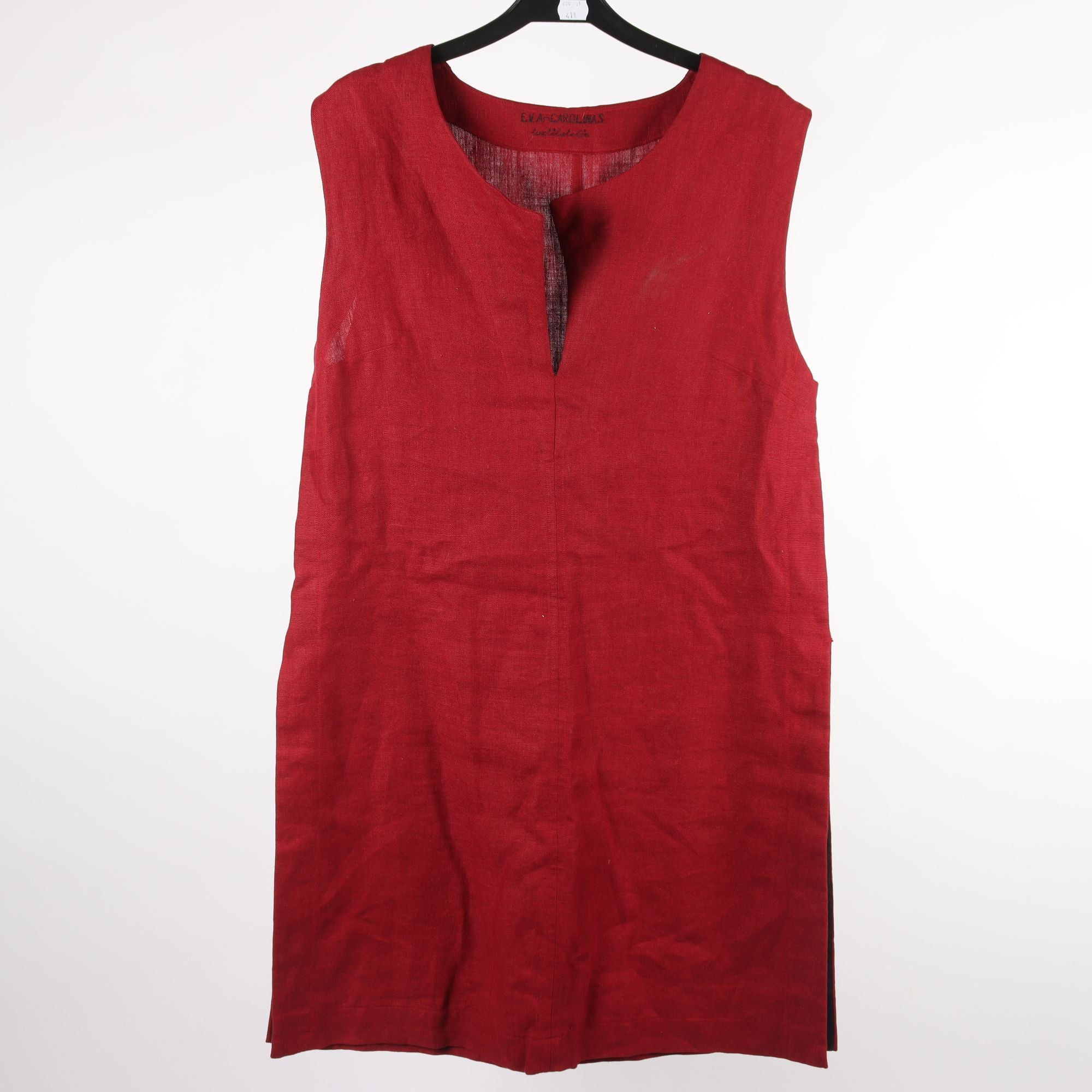 Klänning, Eva Carolinas , vinröd, lin, stl. ca. S.