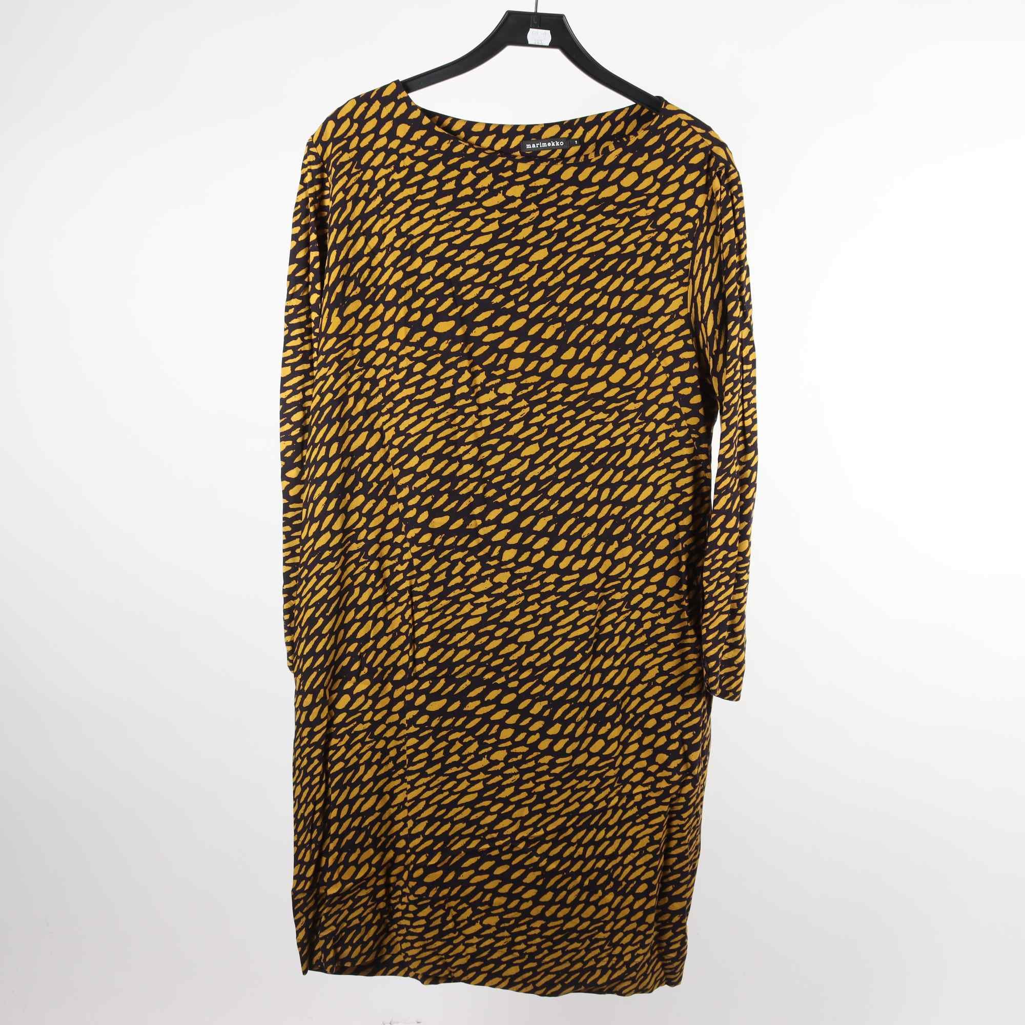 Klänning, Marimekko, svart, senapsgul, stl. 46.