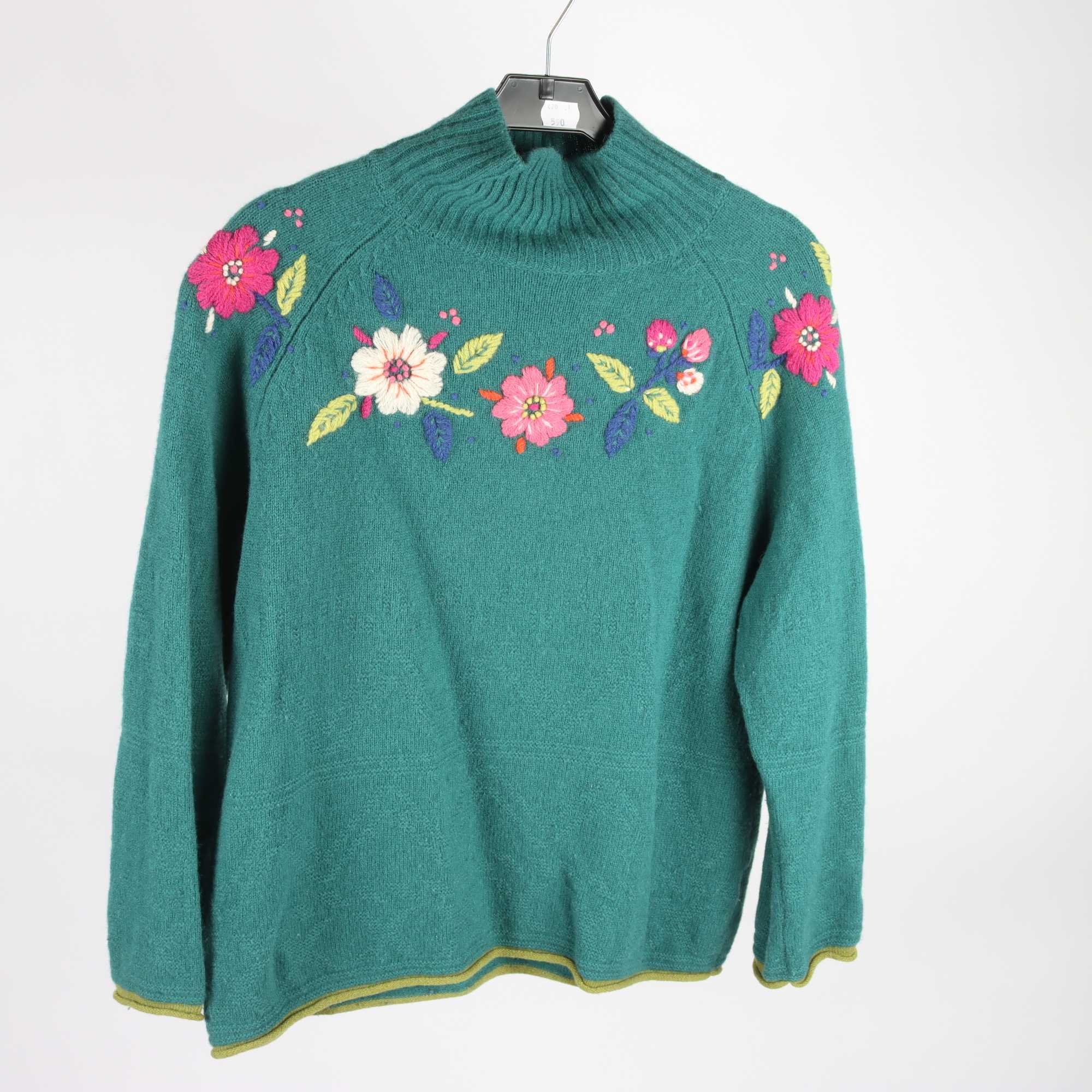 Tröja, Gudrun Sjödén, grön, broderad, ull, stl. M.