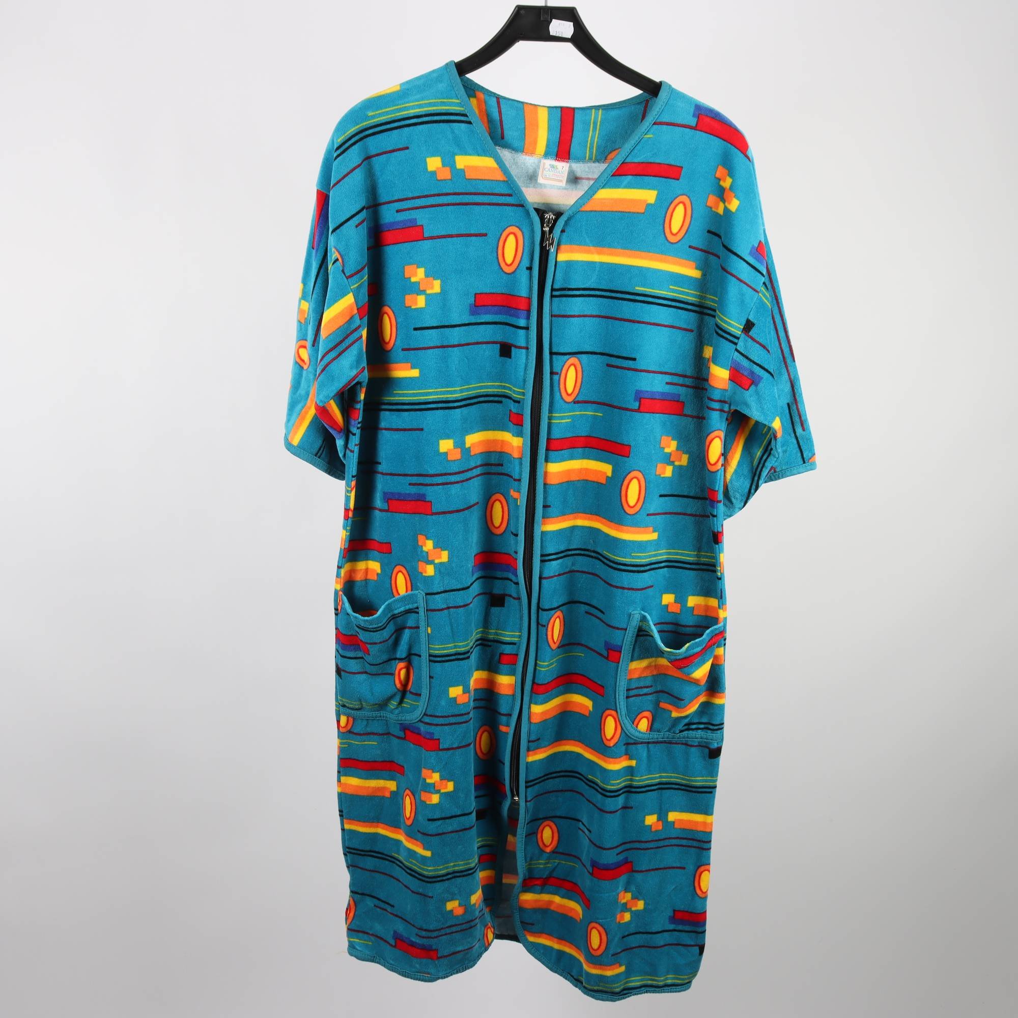 Morgonrock, vintage, Candan Textil, blå, mönstrad, stl. 7 (ca. L/XL)