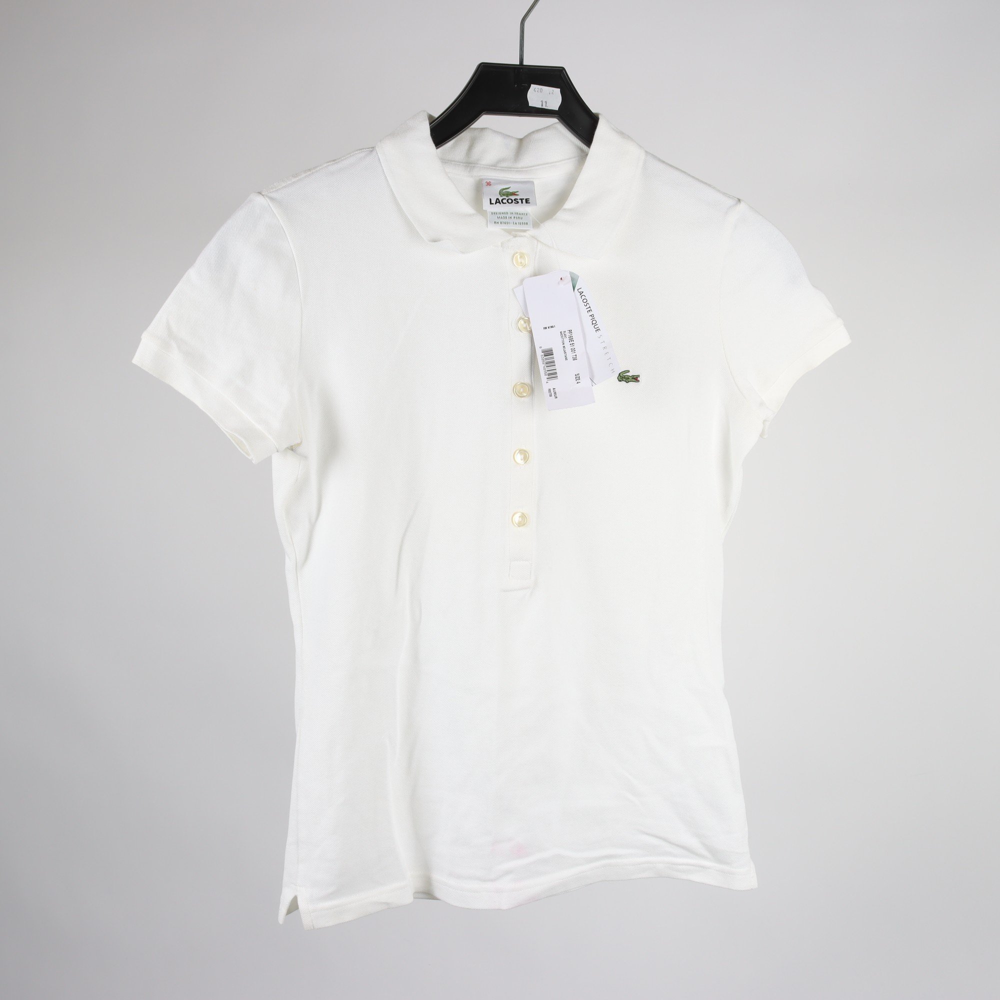 Pikètröja, Lacoste, vit, stl. 36