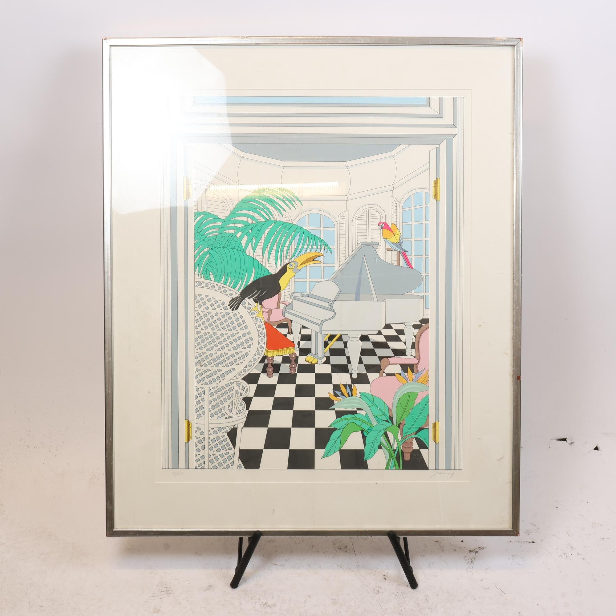 Färglitografi, Papegojor, Francis Greeberg, sign. 250/390. Endast avhämtning.