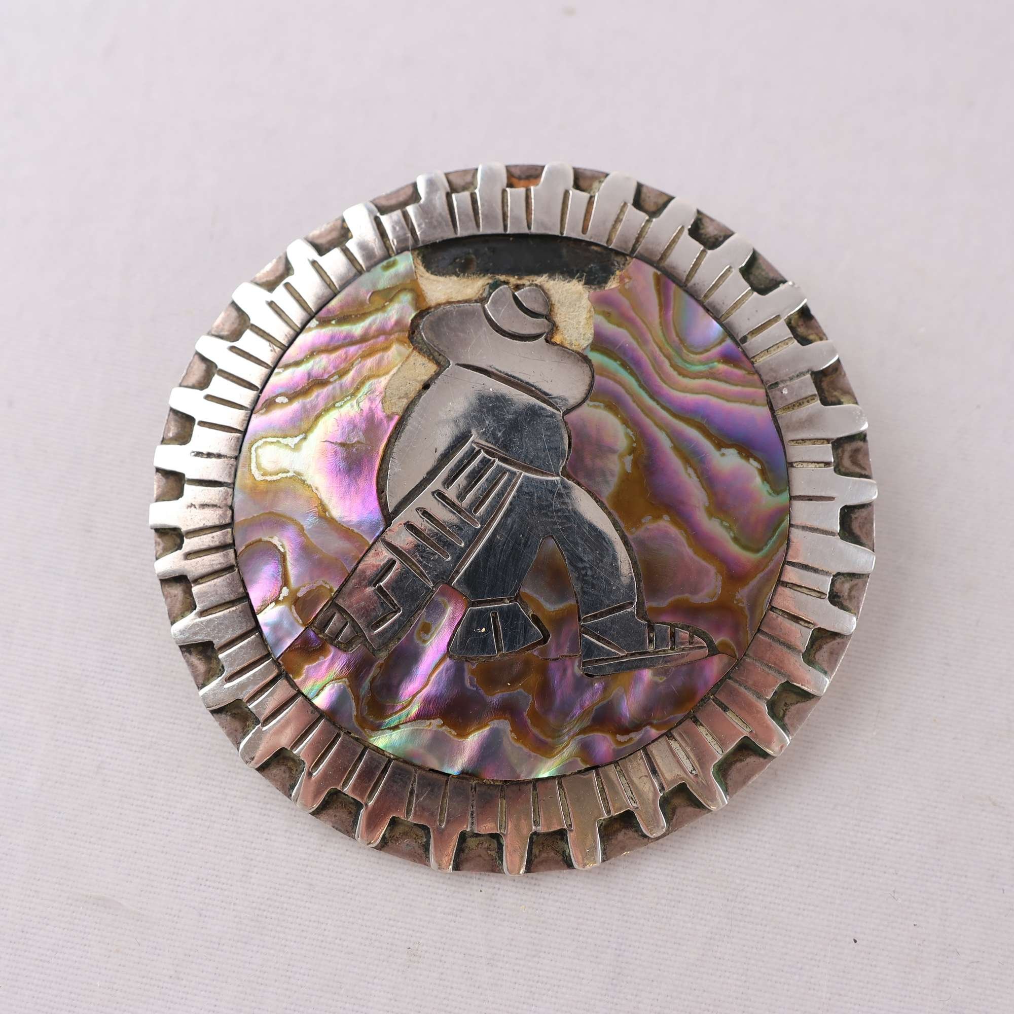 Brosch, hänge, silver 925, pärlemor, vintage, Mexico, brv: 13g