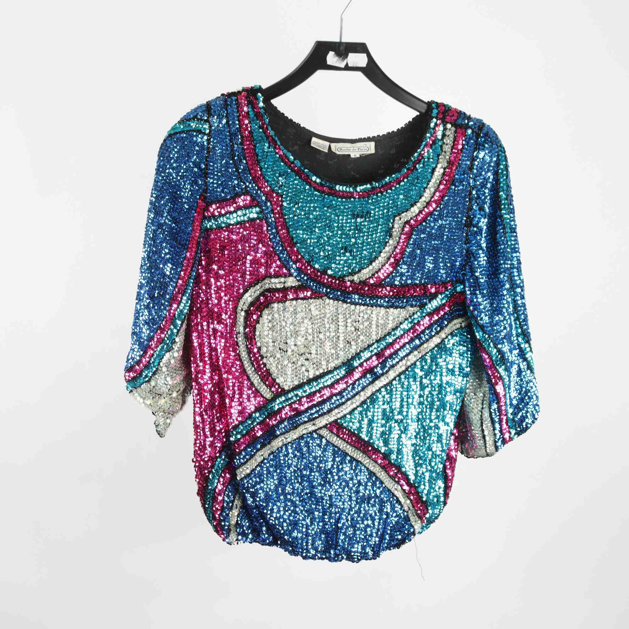 Blus, vintage, Rochè de Paris, multi, paljetter, stl. S