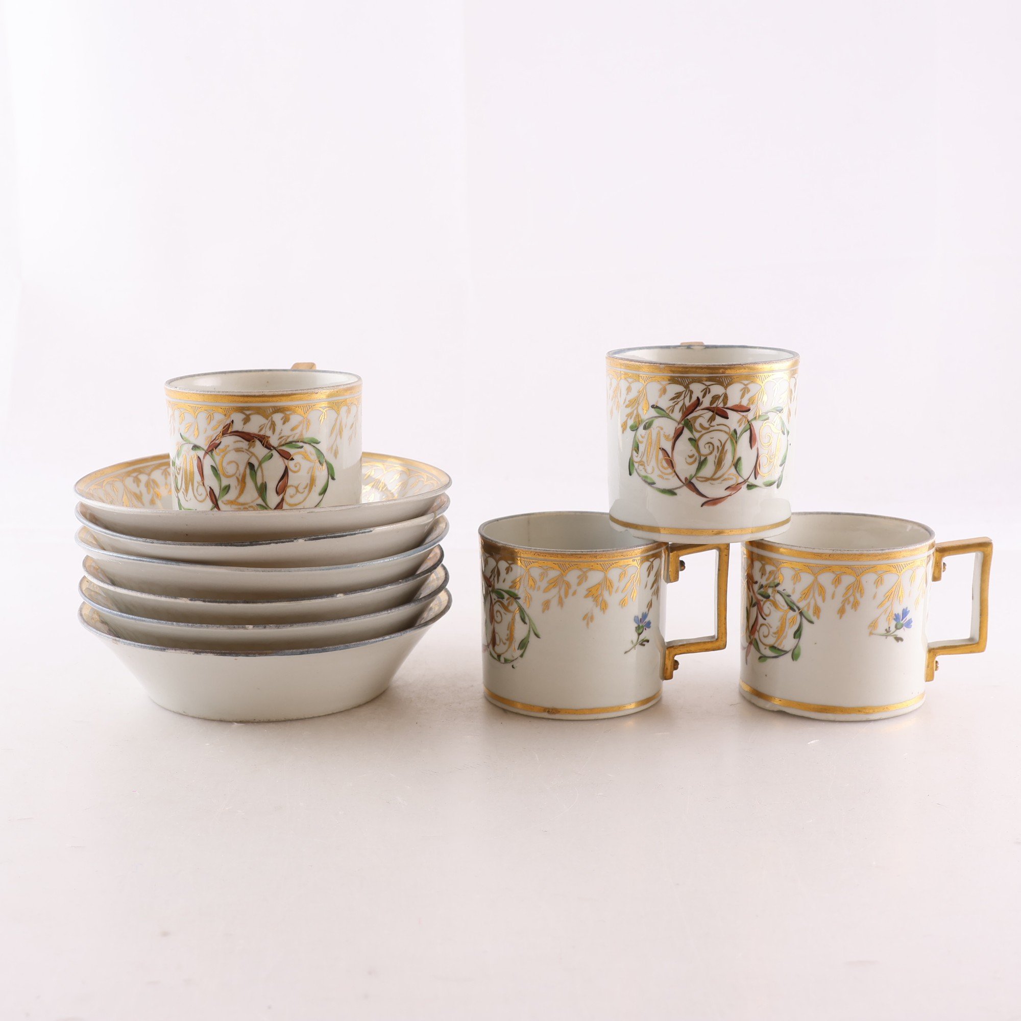 Kaffekoppar med fat, empire period, (1810-1840), 10 del. Samfraktas ej.