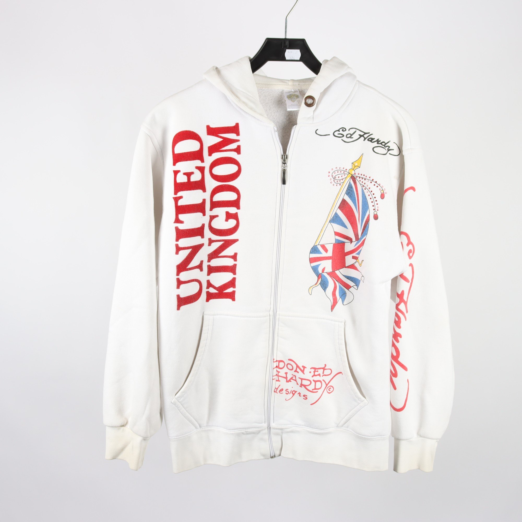 Hoodie, Ed Hardy, vit, stl. M.