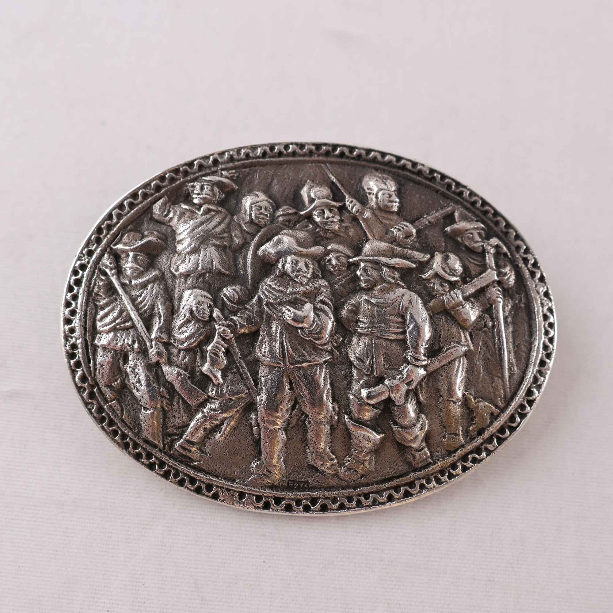 Brosch, silver, dekor Nattvakten, Nederländerna, vintage, vikt: 13.9g