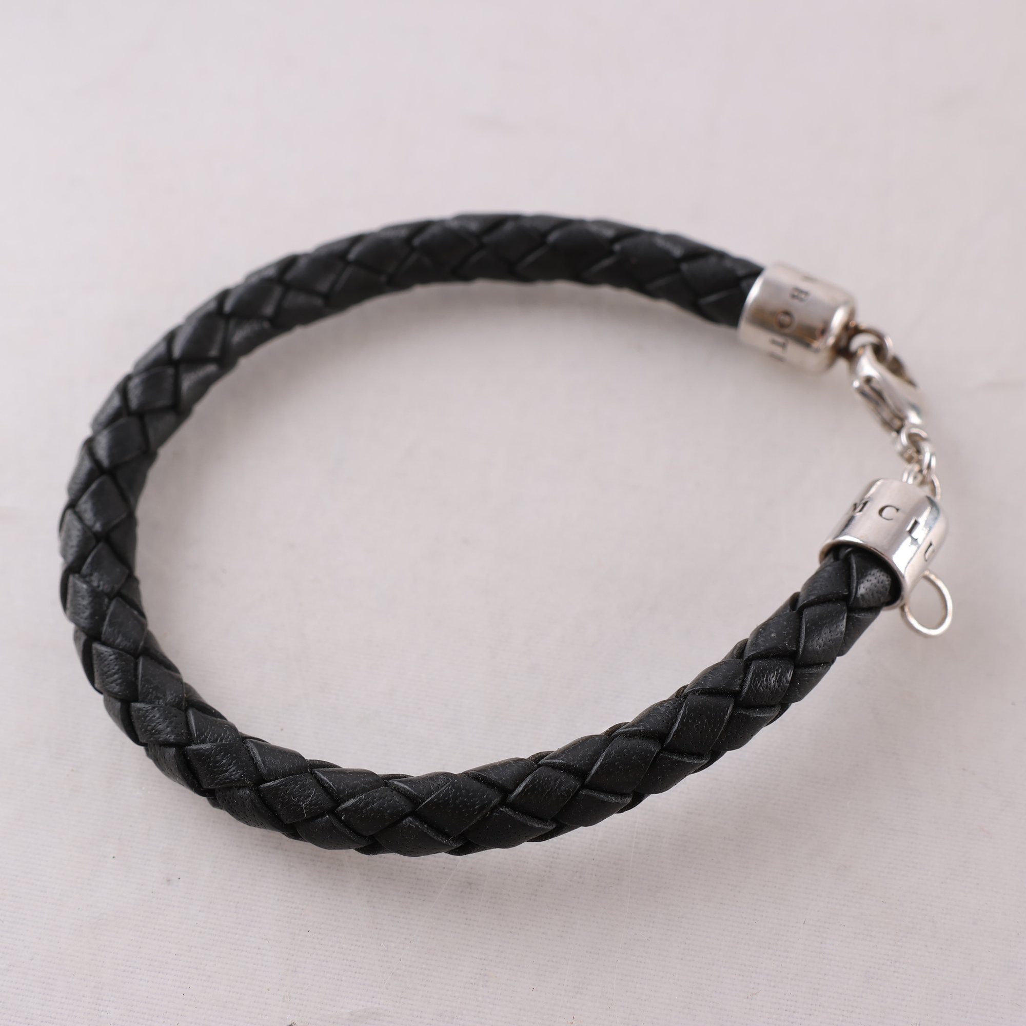 Armband, silver 925, flätat skinn, Thomas Sabo