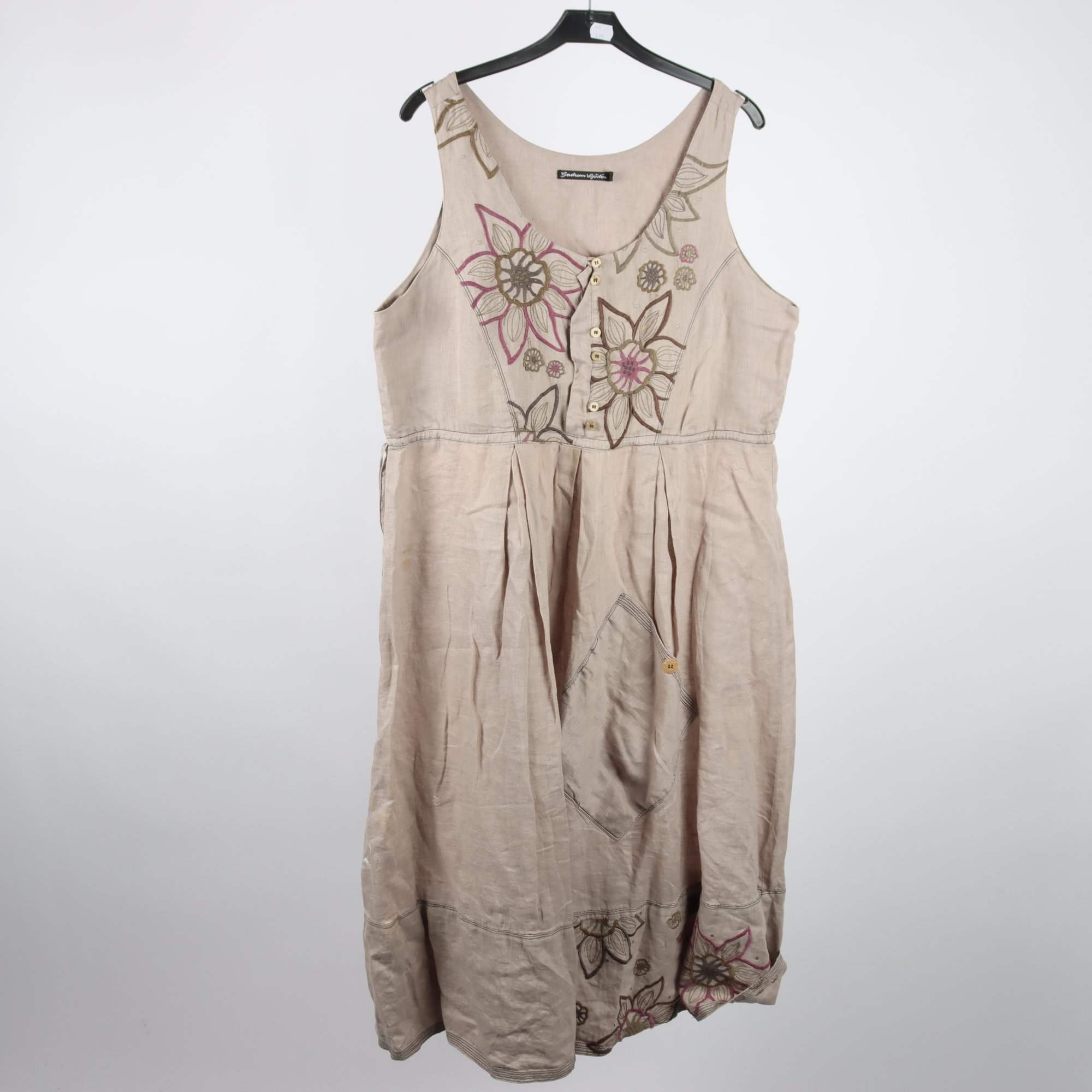 Klänning, Gudrun Sjödén, beige, broderad, lin, stl. L.