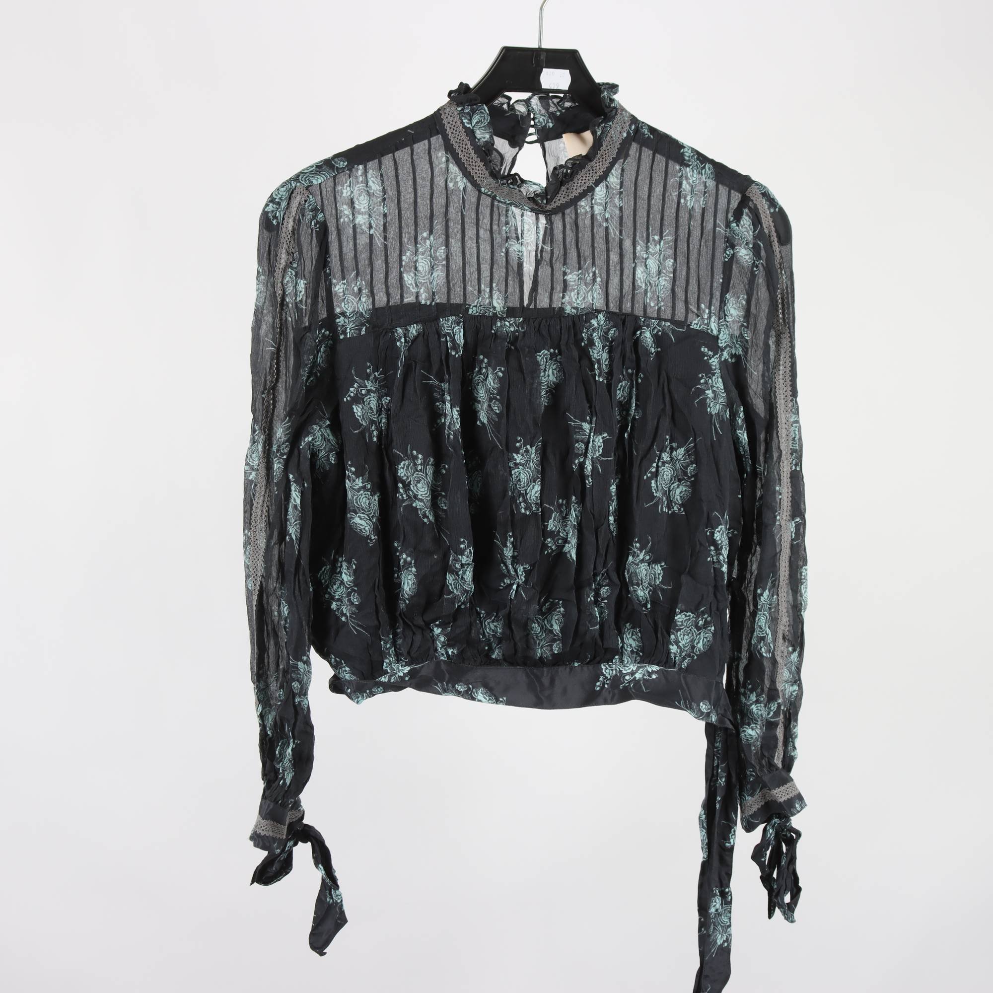 Blus, Cinq a Sept, grå, blå, 100% silke, stl. M.