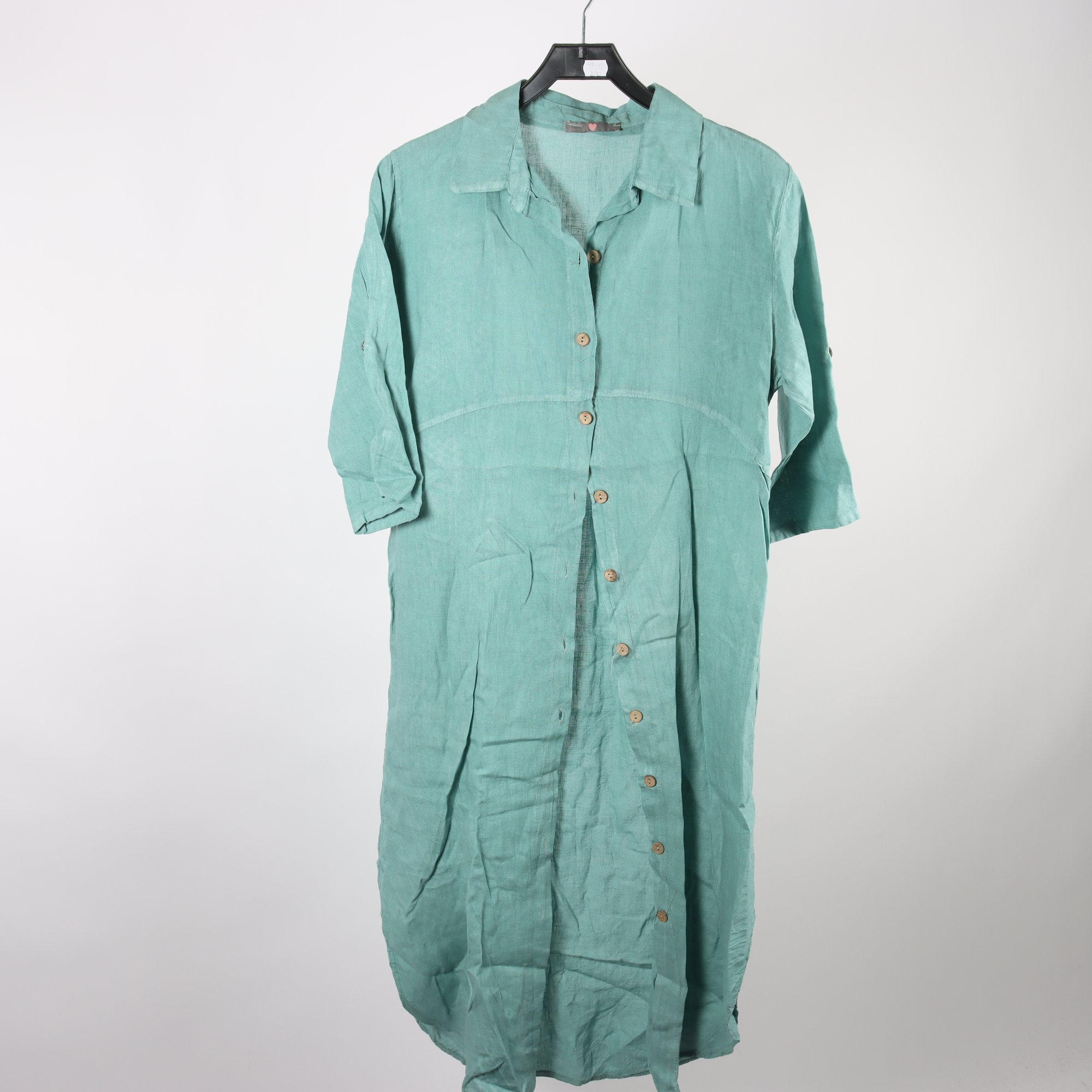 Klänning, Okänd, turkos, lin, stl. ca. S/M.